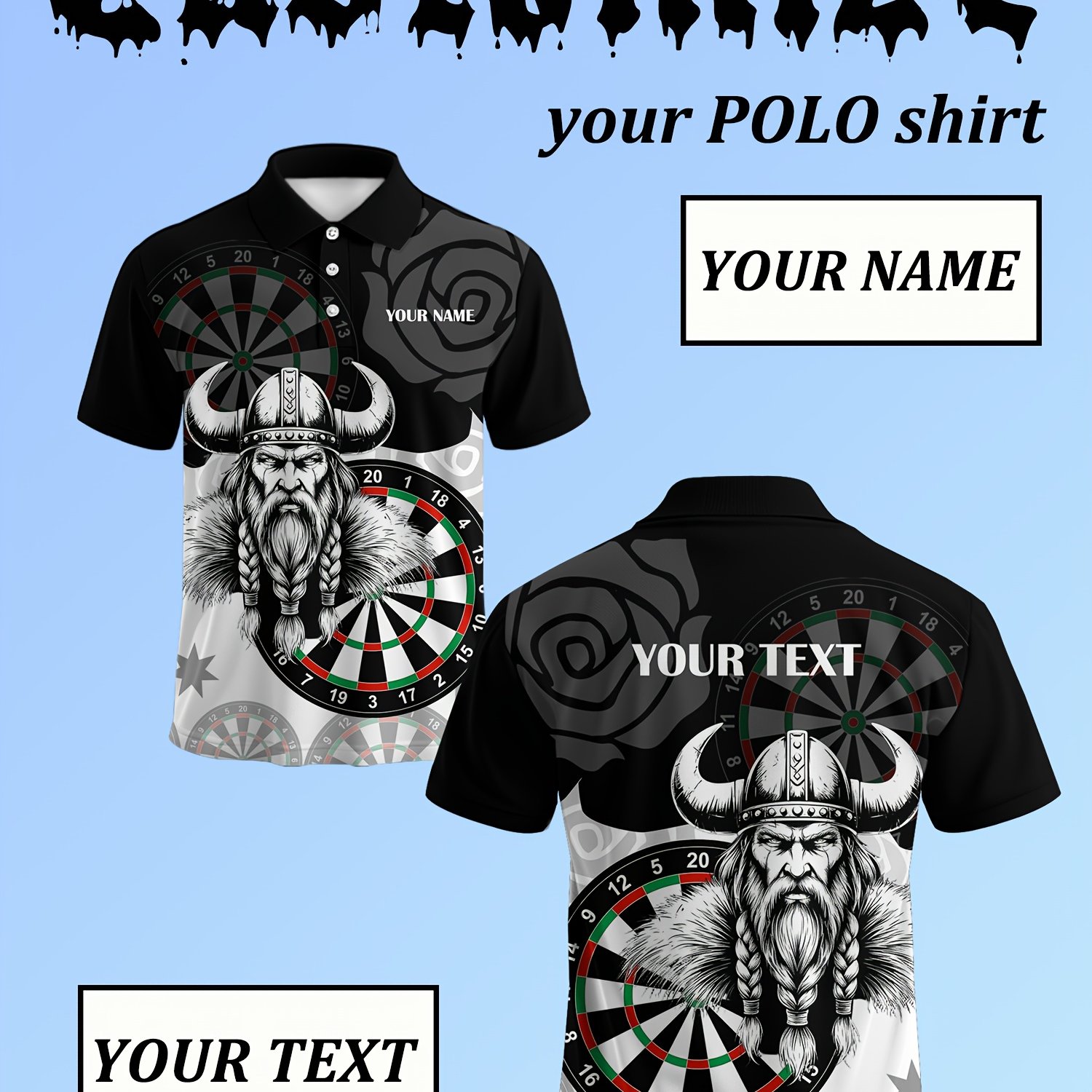 TEMU Customizable Dart-themed Shirts, Personalized With Names And Text, Suitable For Work Or Casual Wear, Team Uniform Customization, Plus Sizes, For