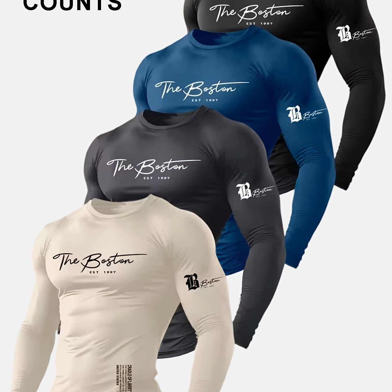 TEMU 4-pc Men's Long Sleeve T-shirts Regular Fit Spring/autumn Print Long Sleeve T-shirts For Outdoor Sports Casual Wear, 4pcs Long Sleeve Tops