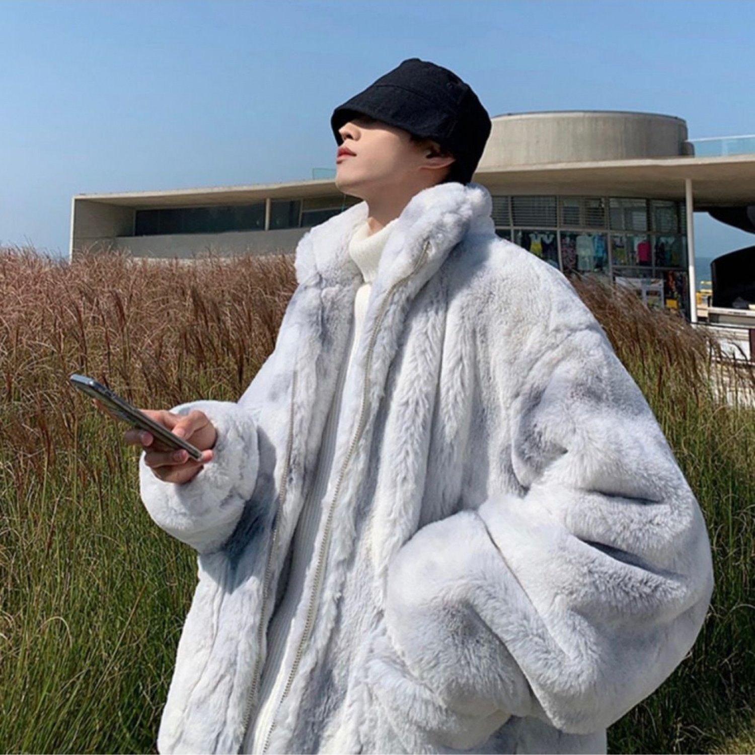 TEMU サイズが小さめなので、ワンサイズ大きめをおすすめします。フリース裏地付き冬用フェイファー 韓国風スタンドカラー カップル用ゆったり厚手暖かいパッド入りコート