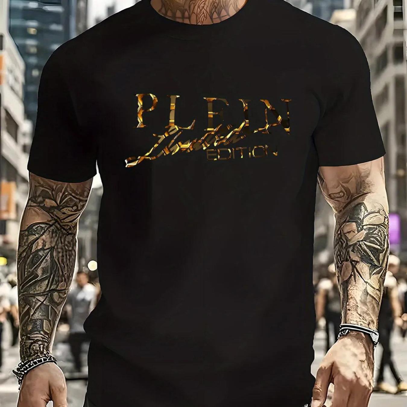 Plein Edition Golden Lettering Animal Print Men's Plus Size T-shirt Unisex Tee