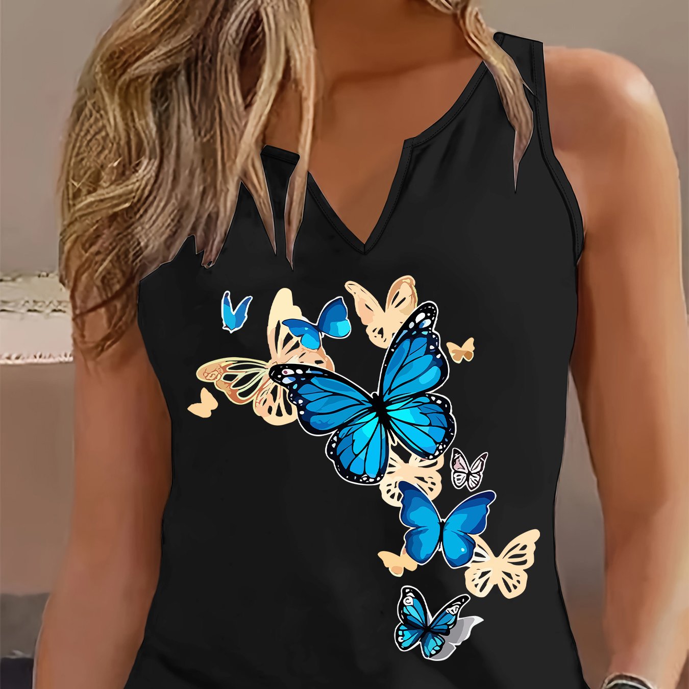TEMU (052#) Women's Fashion Lightweight Tank Top, Print Sleeveless V-neck Vest, Breathable And Comfortable Summer Casual Versatile Top