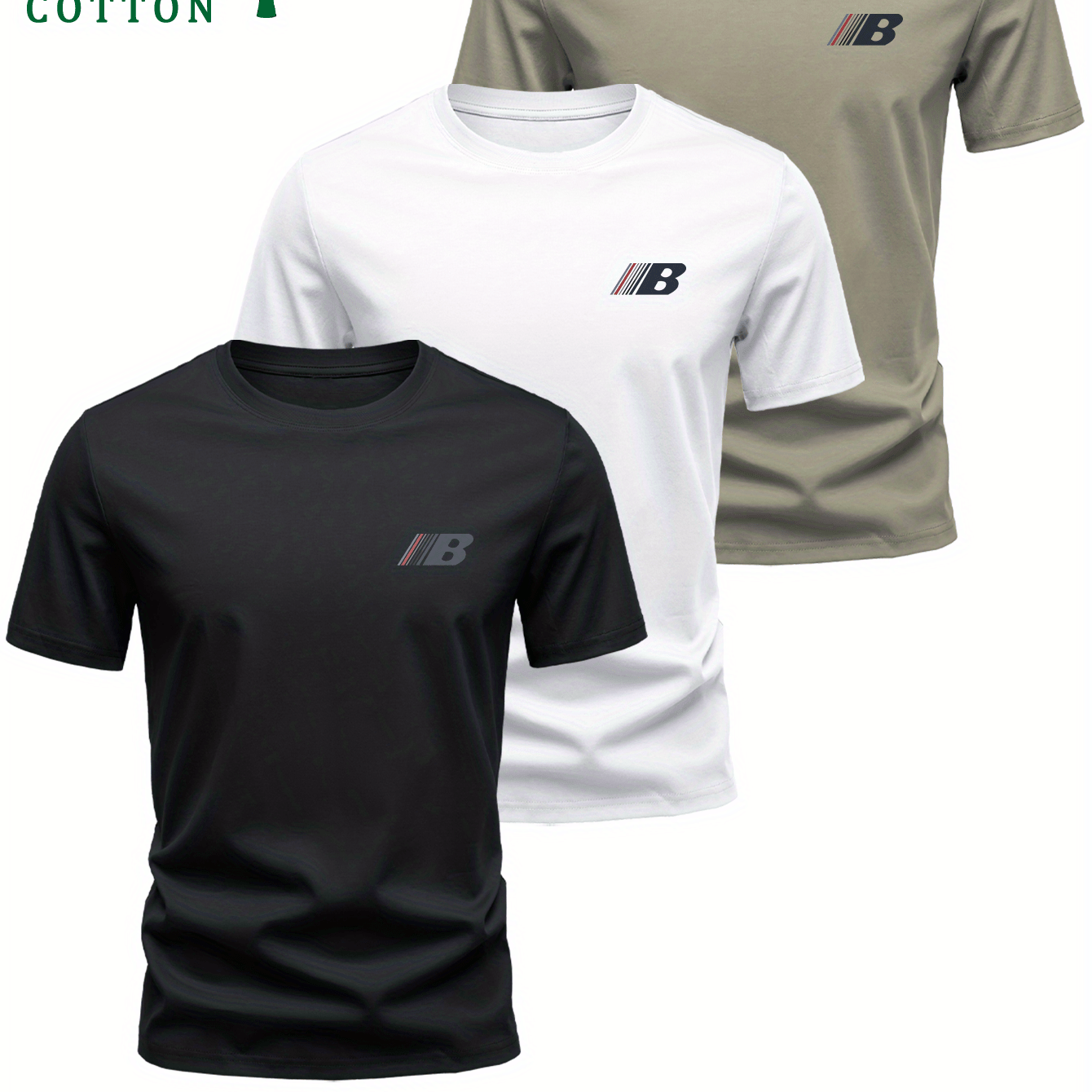 Image of 3pcs 100% T-shirts, Lightweight Tees, Soft And Comfortable, Casual Letter Print, Men's Fashionable And Trendy