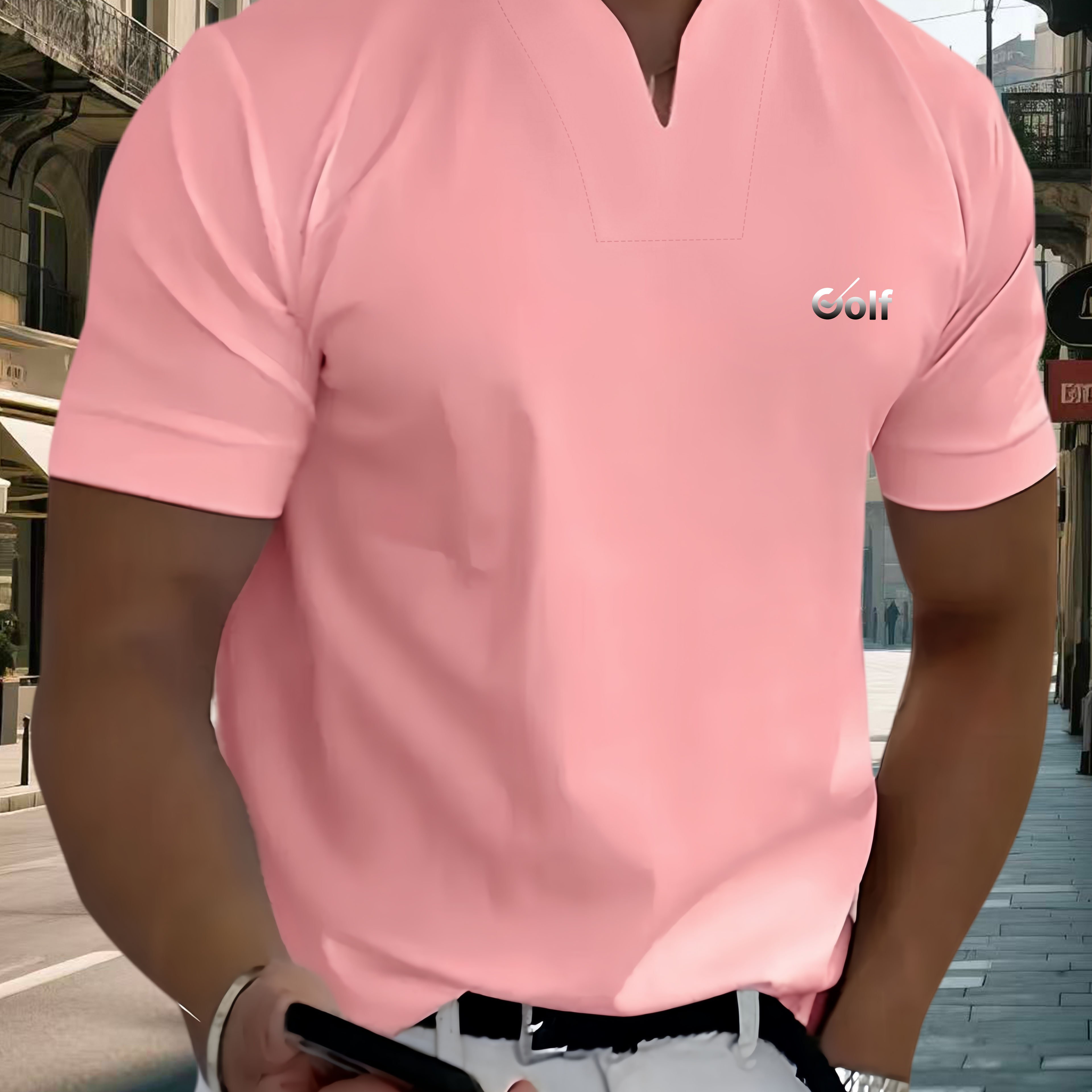TEMU Men's Summer Casual V-neck Short Sleeve T-shirt Solid Color Fit, Versatile For Parties Business, Daily & Casual Wear Breathable Stretch Top With