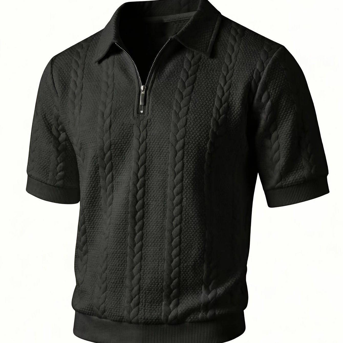 E-shop Herrenmode Sommer Freizeit Urlaub Kurzarm mit Reißverschluss, Lässiges, bequemes Kurzarmhemd für Zuhause, Jacquard-Poloshirt mit Reißverschluss