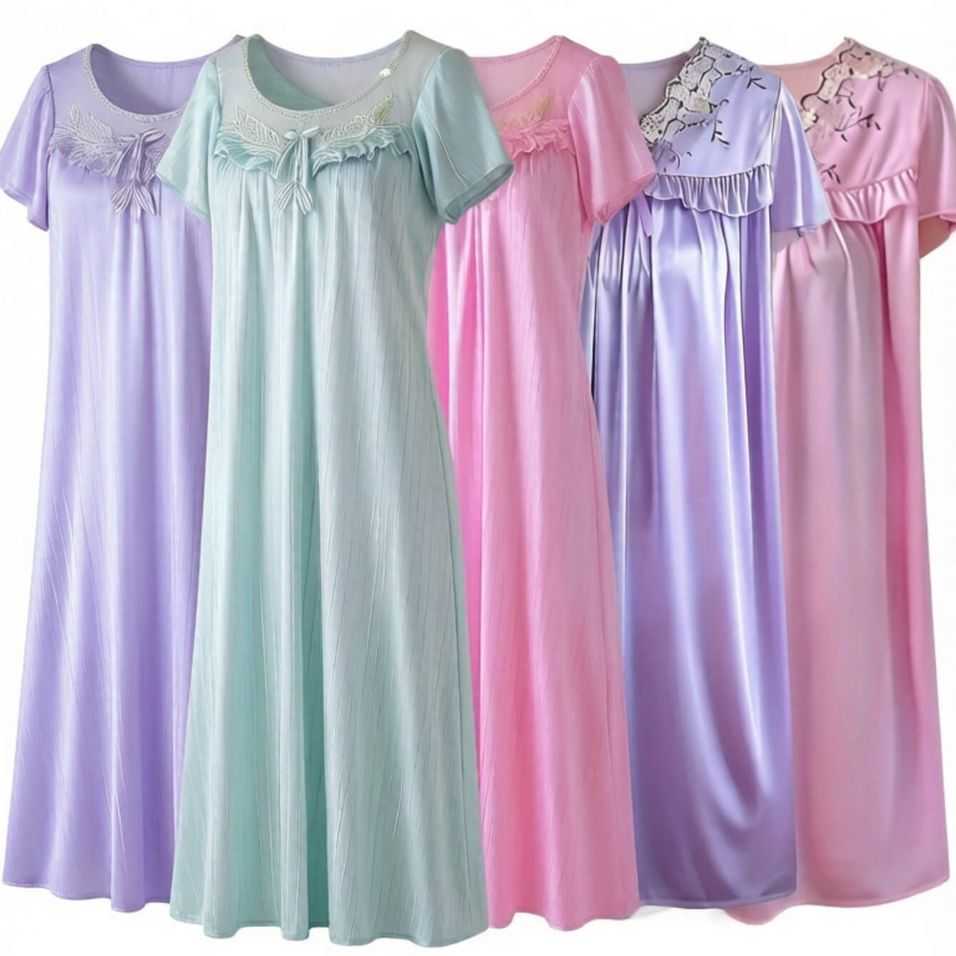 TEMU [ Sleep Dress] 5pcs Women's Fashion Spring Fiber Fabric Sleep Dress