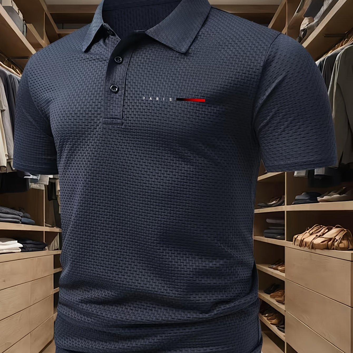 TEMU Summer Lightweight Men's Short-sleeve Shirt With Chest Print And Button- Collar Design