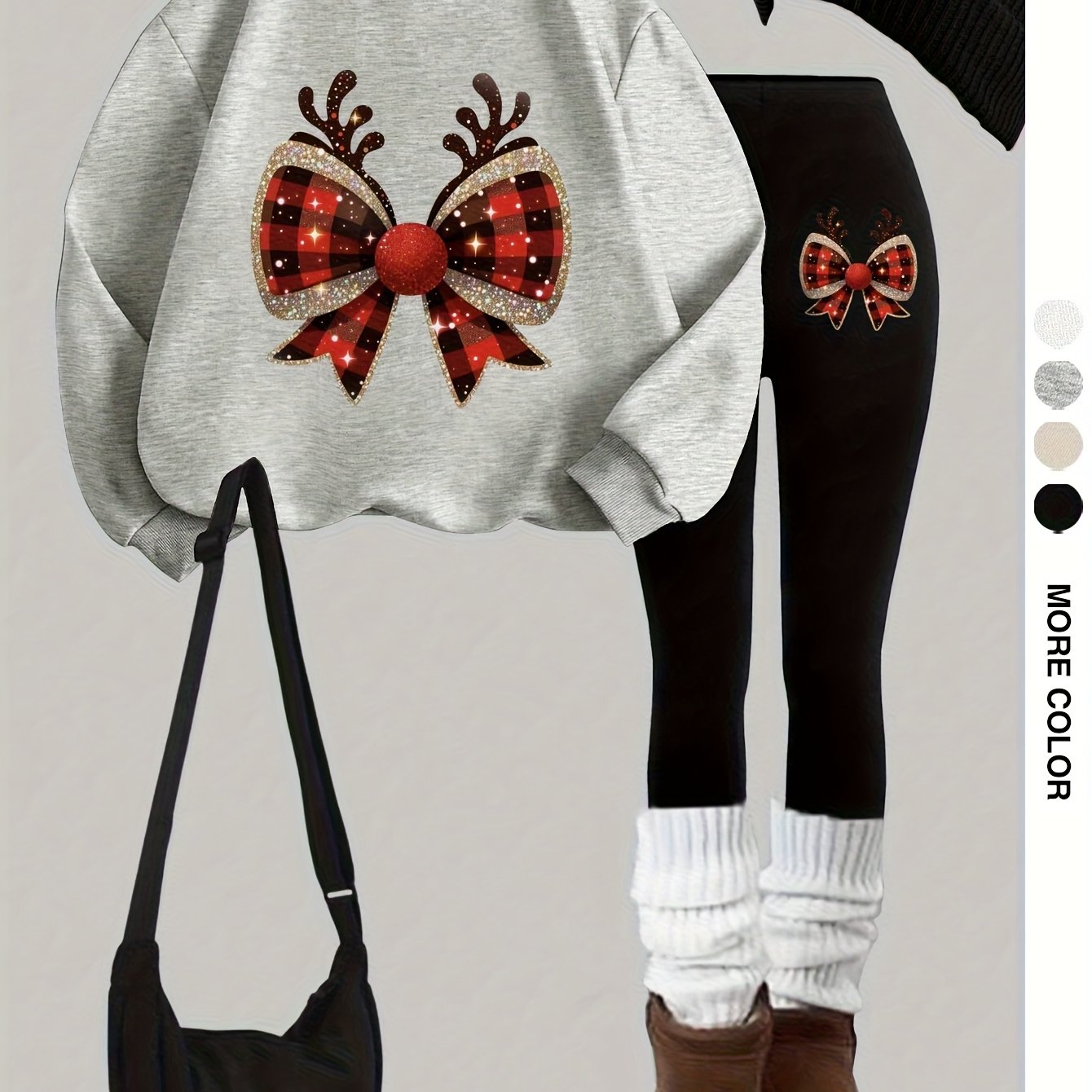 TEMU 0926gwen, 1 Set Of Casual Women's Sweatshirt Suit 2pcs Set, Christmas Print, Round Neck Long-sleeved Sweatshirt, Long Leggings, Worn Alone Or As