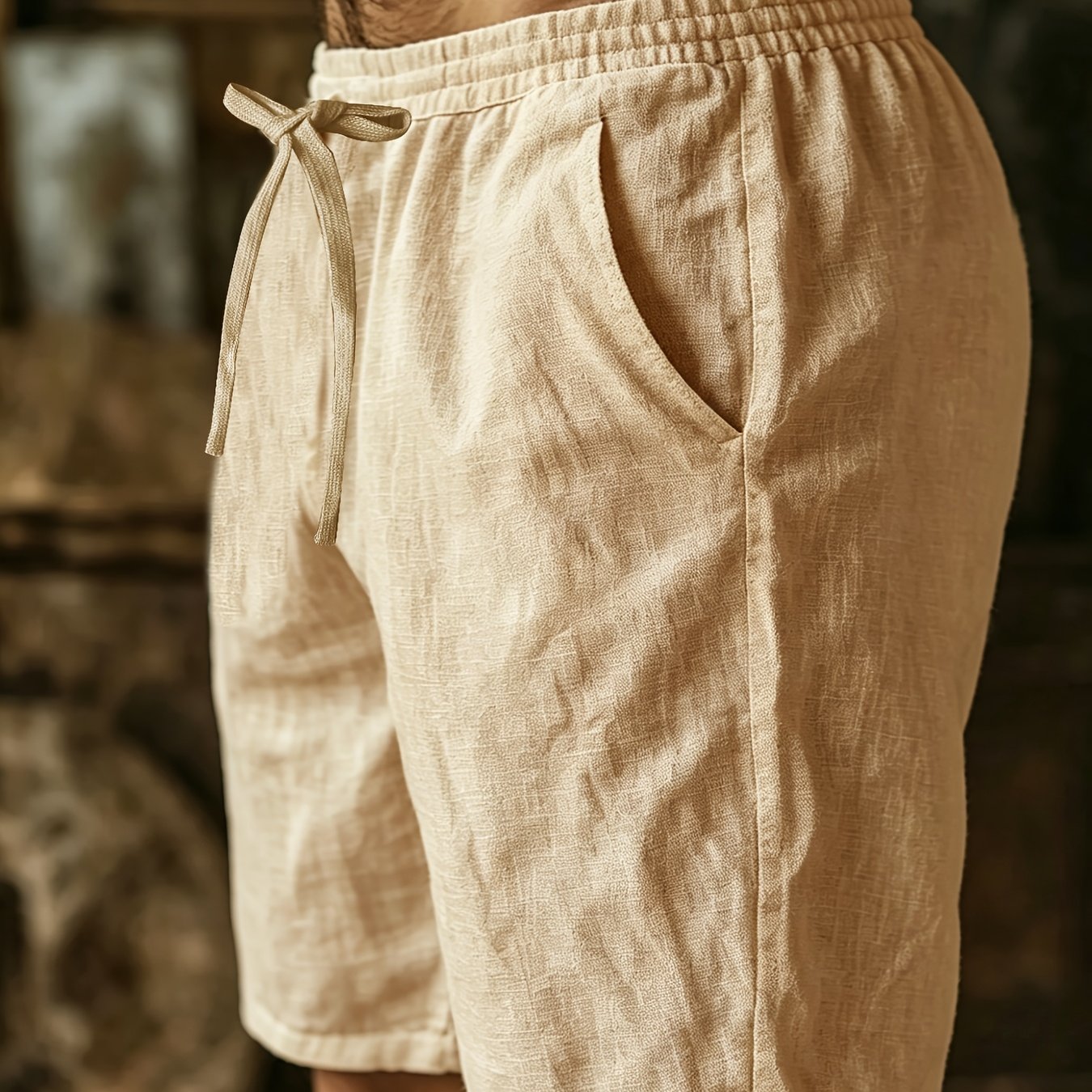 TEMU Pantalones Cortos Deportivos de Lino para Hombre con Bolsillos, Cintura con Cordón Ajustable, Ideales para Salidas a y Ropa Casual, Pantalones