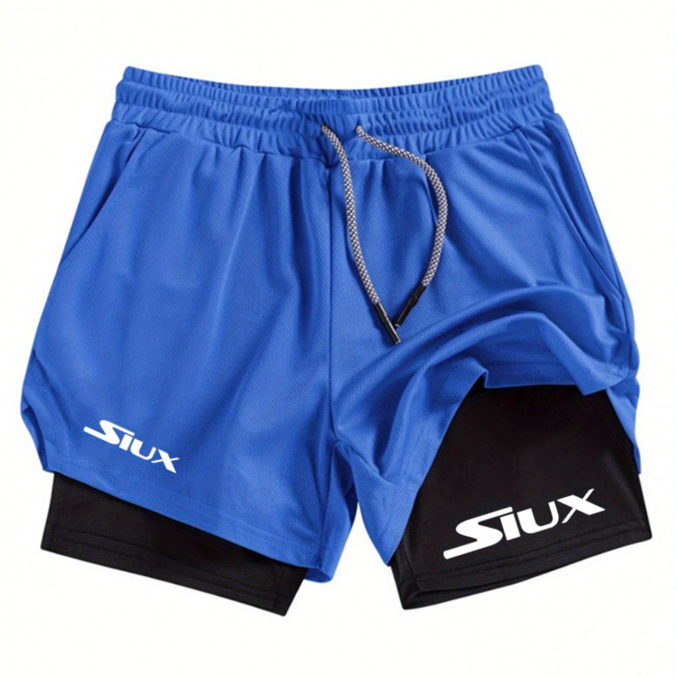 TEMU 2025 Men's Siux Letter Print Double Layer Running Shorts Fitness Mesh Breathable Basketball Running Shorts Summer