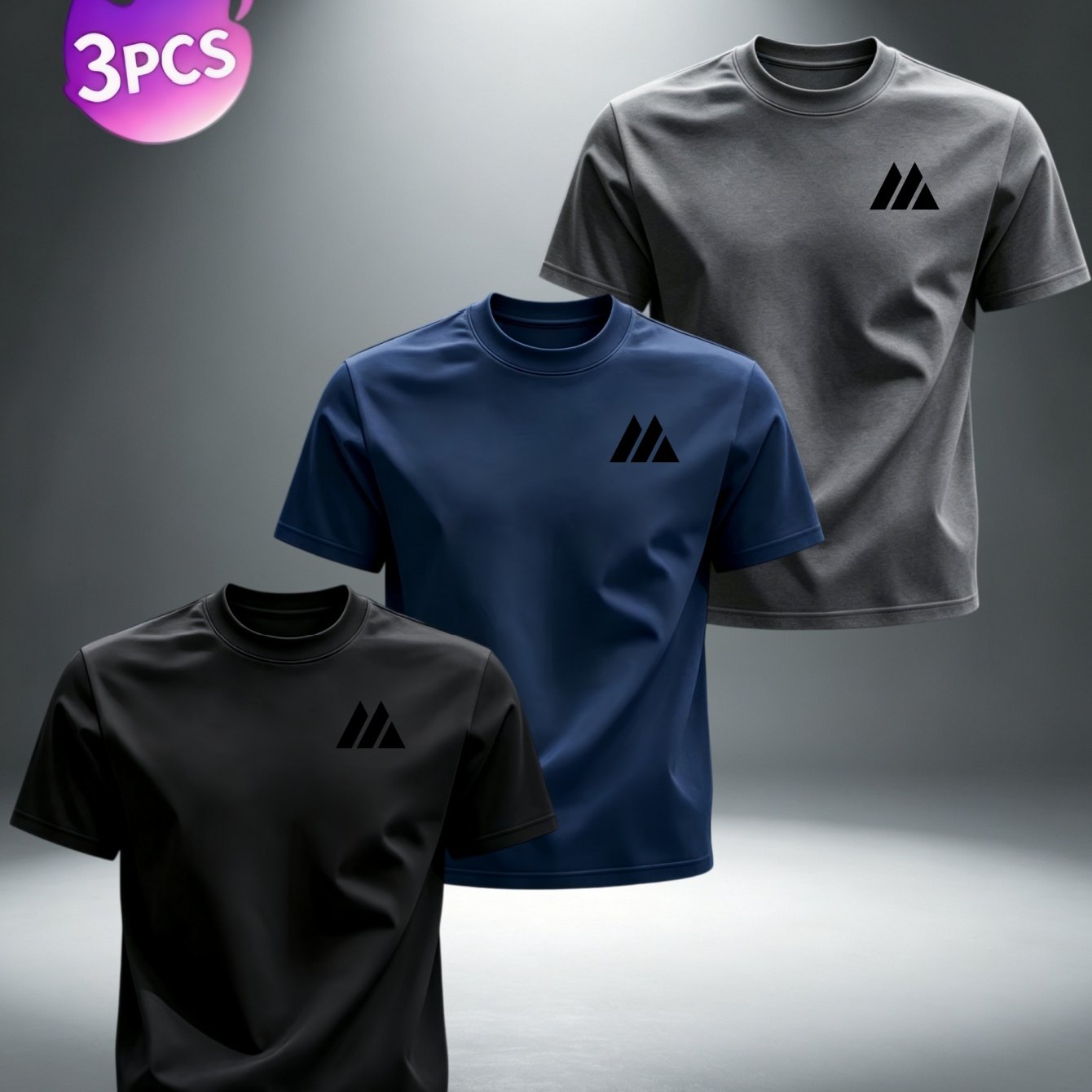 TEMU Lot de 3 T-shirts Respirants à Séchage Rapide pour Homme, Vêtement de Sport Décontracté pour le Fitness, , l'Entraînement, , et les . Simple,