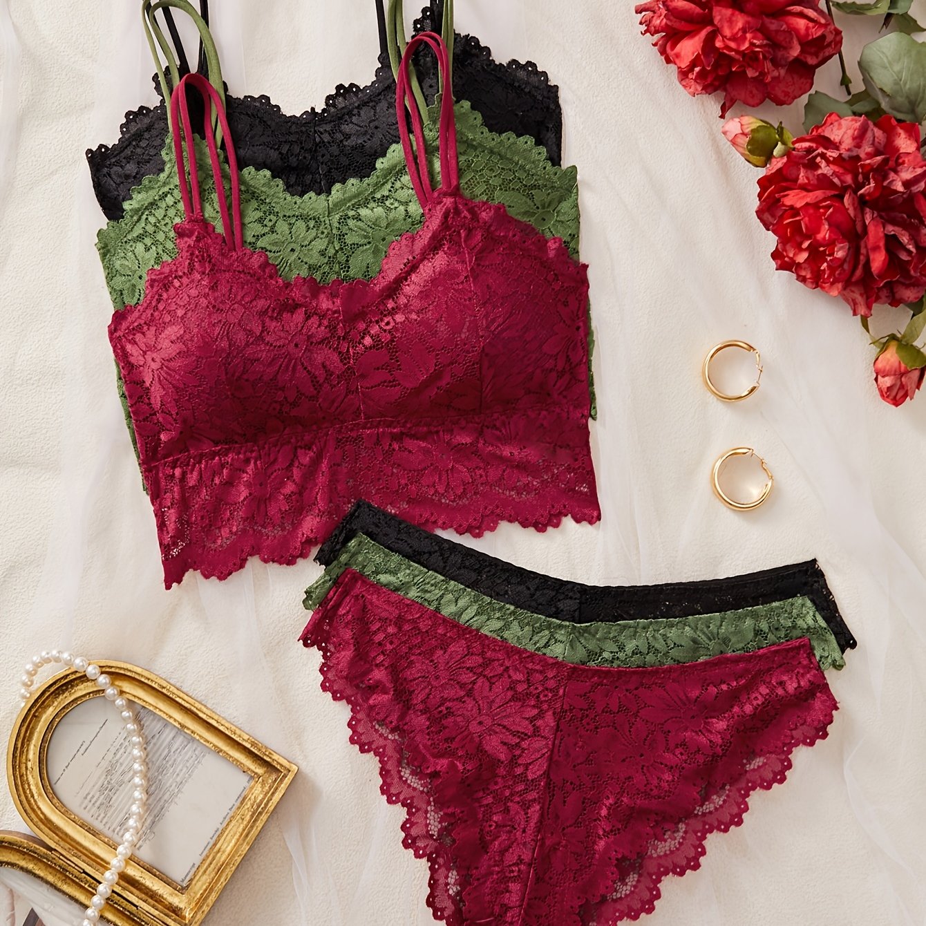 TEMU 3- Casual Comfortable Lace Backless Bra Set