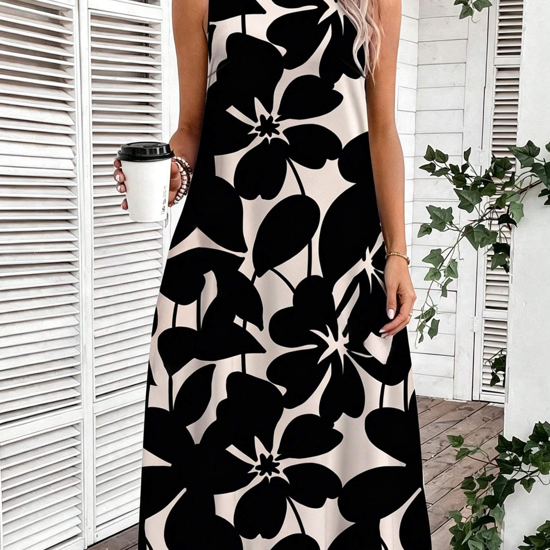 TEMU Floral Print Sleeveless A-line Dress
