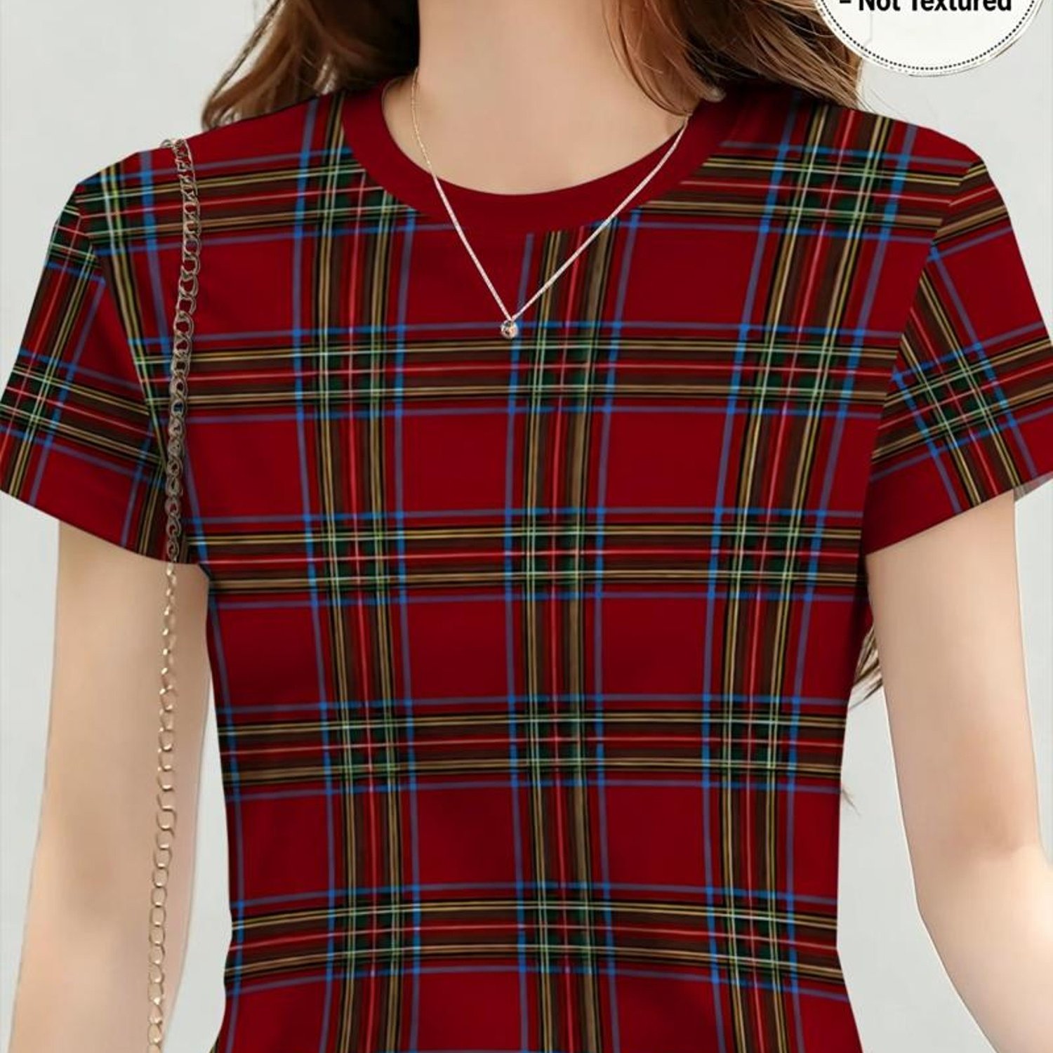 TEMU New Women's Stylish Round Neck Short Sleeve T-shirt, Classic British Plaid Vintage Printed Design – Not Textured