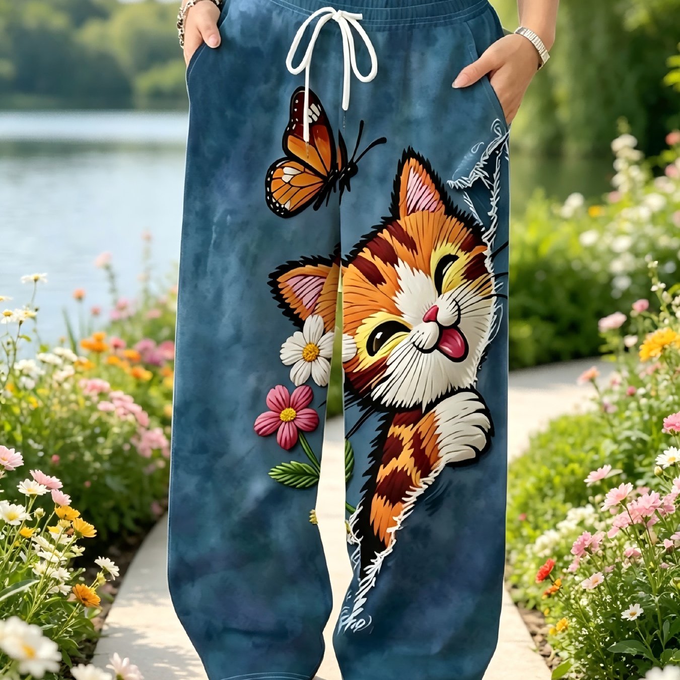 TEMU [printed Design â Not Textured] Women's Fashionable Long Pants, Trendy Casual Printed Style, Comfortable And Versatile, -friendly Fabric,