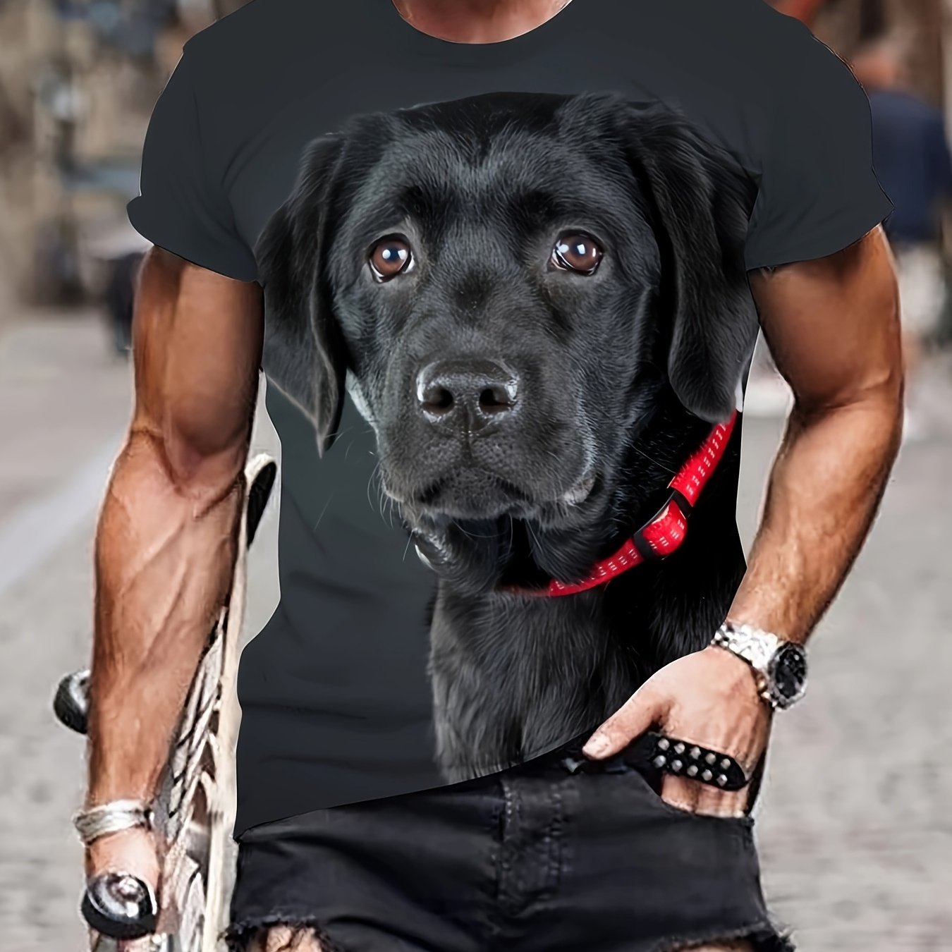 TEMU Men's Casual T-shirt, Men's With Red Scarf Series Print T-shirt - Casual Round Neck, Short Sleeve, Non-see-through, Breathable Quick-dry