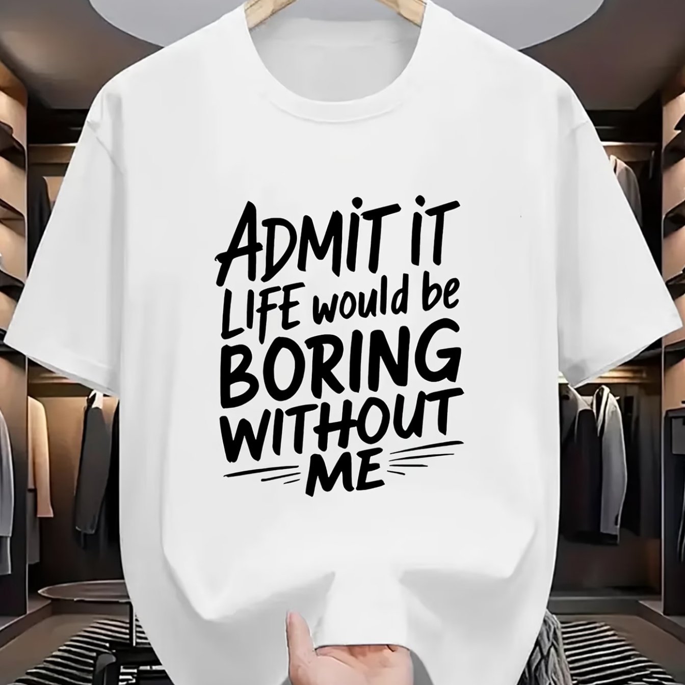 TEMU Boys' Boring Without Me Fashion Letter Print Novelty Versatile Creative T-shirt