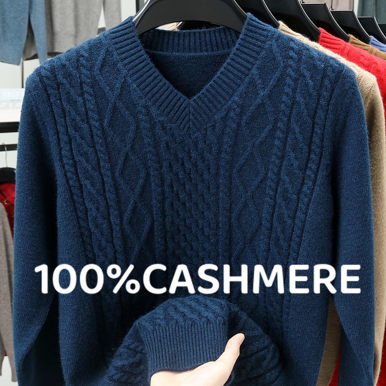 Image of 2026 New Arrival 100% Cashmere Sweater Knitwear Base Layer Soft And -friendly Fluffy Men's Camel V-neck Diamond Cable British Vintage Business Casual Autumn Winter Regular Daily