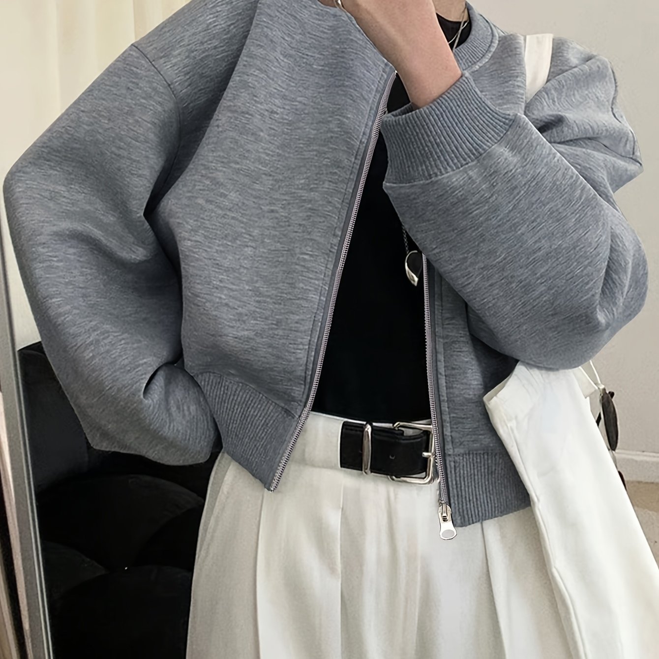 E-shop Damen Rundhals Langarm Reißverschluss Sweatshirt Mode Trend Einfarbig Oberbekleidung Freizeit Bluse für Frühling und Sommer