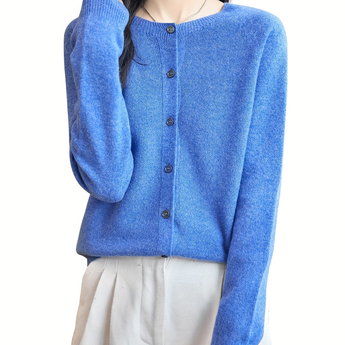 Elegant Button Front Solid Cardigan, Long Sleeve Cardigan For Fall &amp; Winter, Women&#39;s Clothing