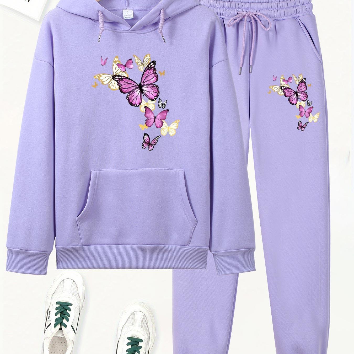 TEMU Print Women's Casual Sportswear Set, Casual Hoodie With Drawstring And Pocket Sweatshirt Set, Women's Outfit