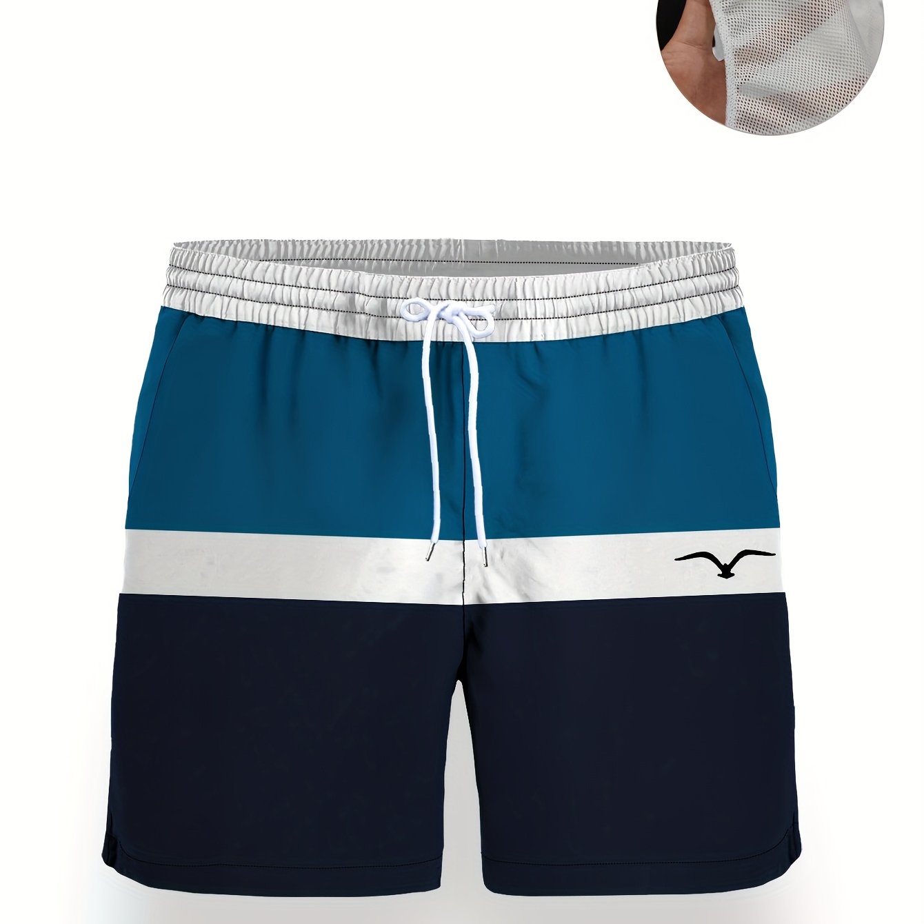 Image of Men's Summer Print Pattern Drawstring Waist Slant Pocket Hawaiian Quick-dry Double-layer Mesh Lined Shorts Seagull Contrast 3d Print Fashion Casual Trendy Beach Vacation Bermuda Shorts