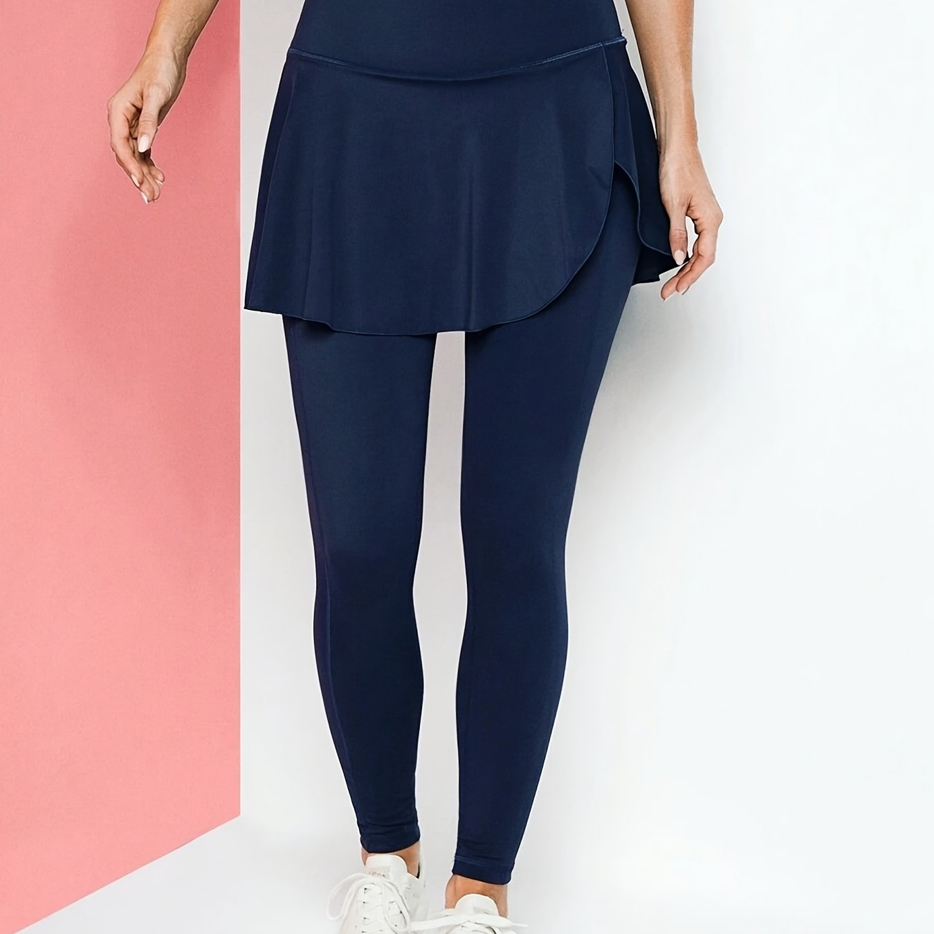 TEMU Women's High-waist Skirt-leggings, -friendly Athletic Leggings, Comfortable Sports Leggings With Skirt Overlay, Suitable For Yoga, Tennis, Gym,