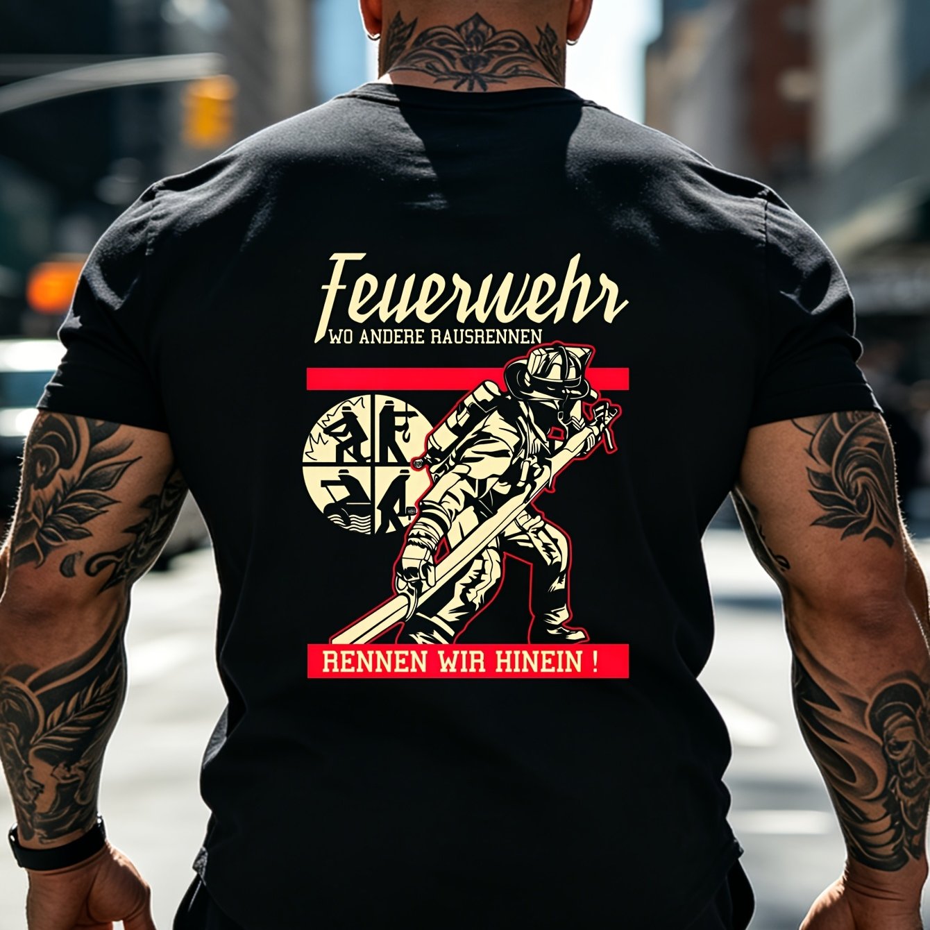Image of Mens T-shirt - German Firefighter Clothing Featuring Fire Design Rescue & Deployment Theme Collectible Tee For Firefighters