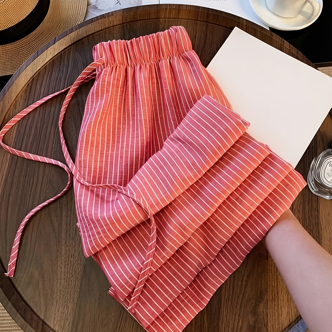 TEMU Lazy Red Striped Casual Wide-leg Pants Are.