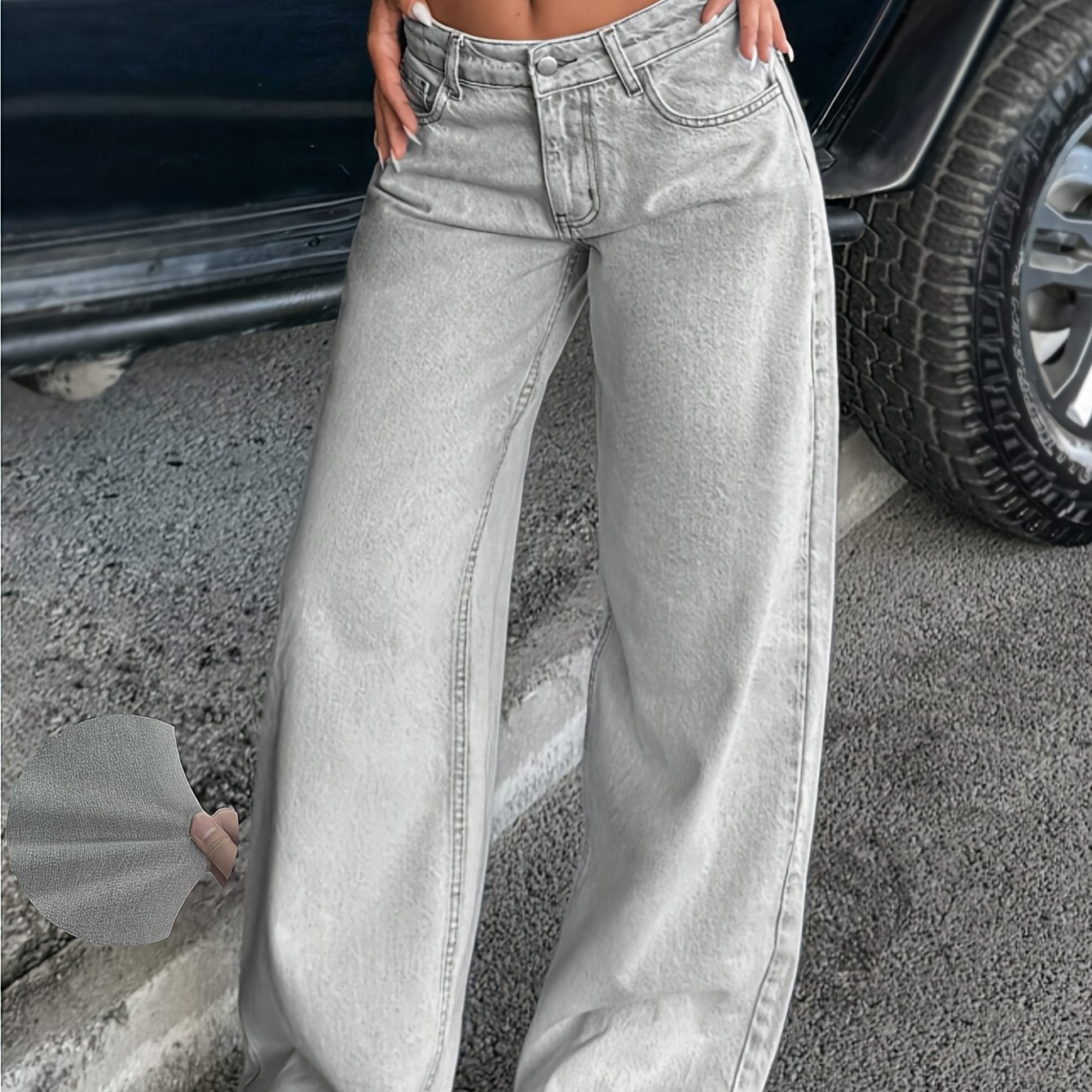 New Women's Stretchy Wide-leg Snowflake Washed Denim Pants