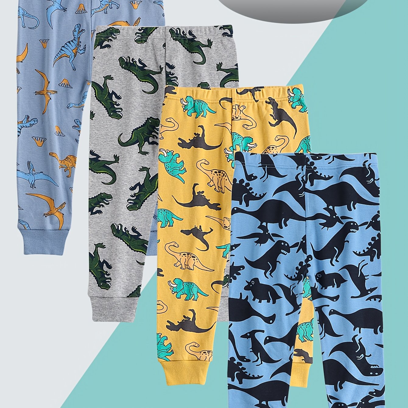 Image of 2-pc Random Style Boys' Soft, Comfortable, Warm Casual Trousers With Dinosaur Print And Elastic Waistband, Suitable For Everyday Wear At Home And Outdoors, For Outdoor