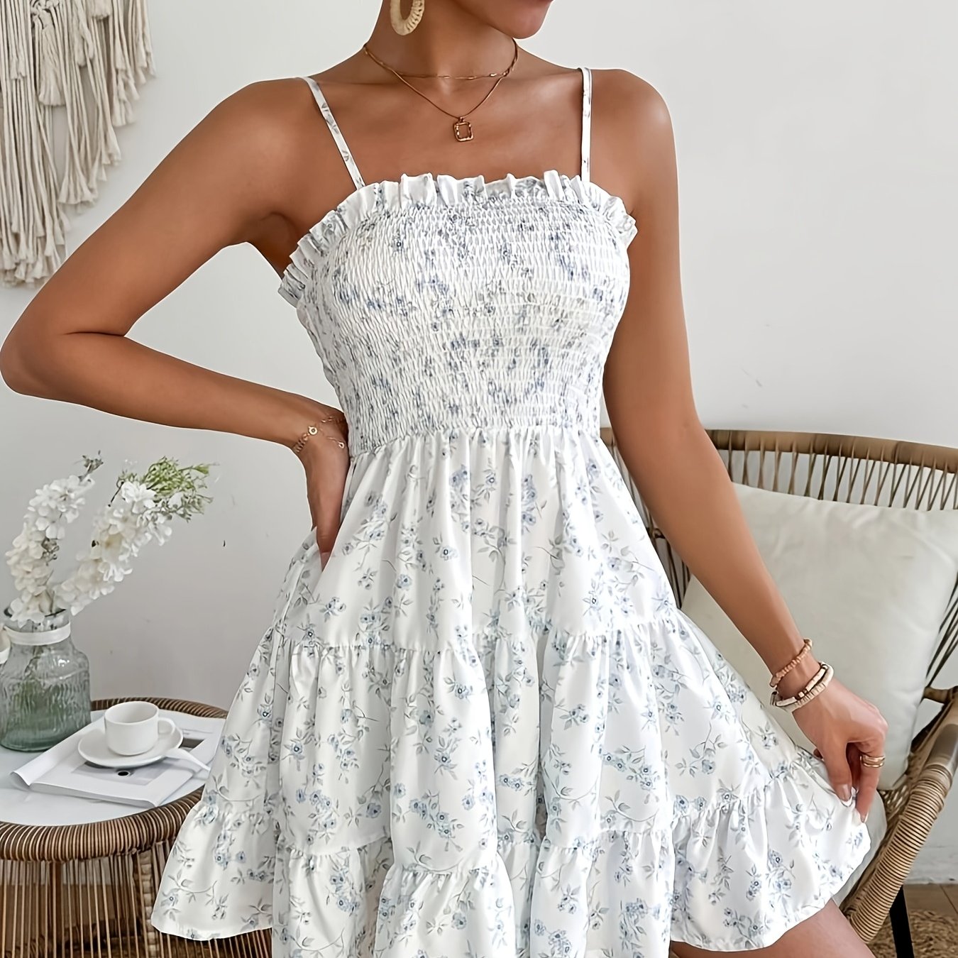 Full Body Print Elegant Cabled Camisole Dress