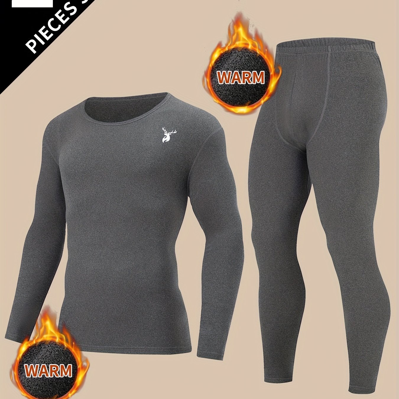 TEMU Set Of 's Long-sleeve T-shirts And Pants For Autumn And Winter, Warm Casual Inner Layer, Thermal Base Layer, And Warm Top With Pants.