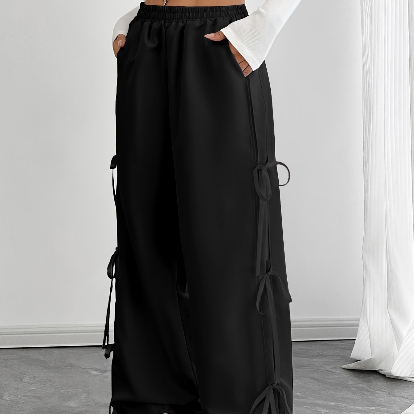TEMU Pantalones de pierna ancha con lateral y cintura elástica, ideales para , verano y otoño