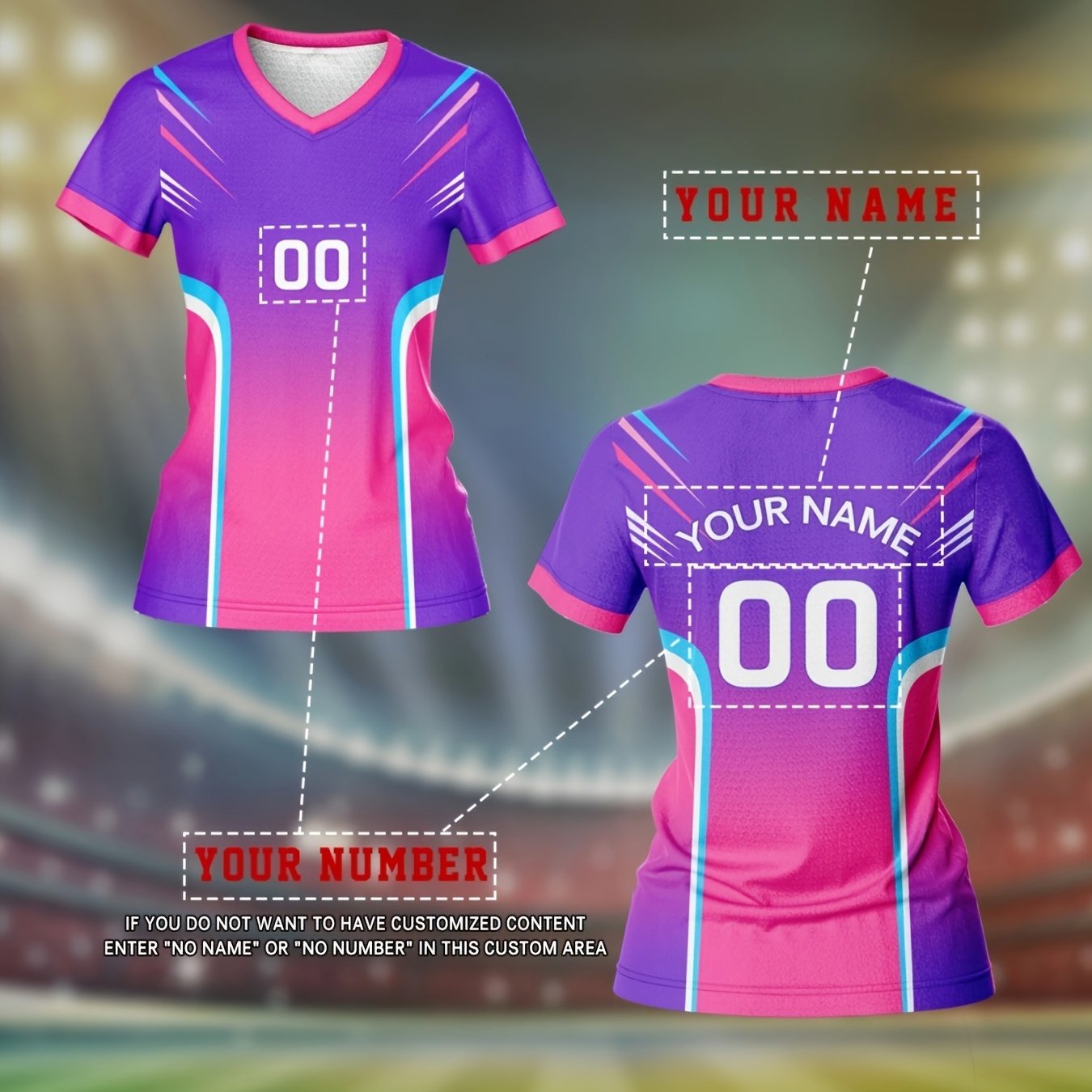 TEMU 2025 Custom Name And Number Women's V-neck Football Shirt, Polyester, Stretch, Print, Regular Length, Knitted Fabric, 210g/m², Breathable,