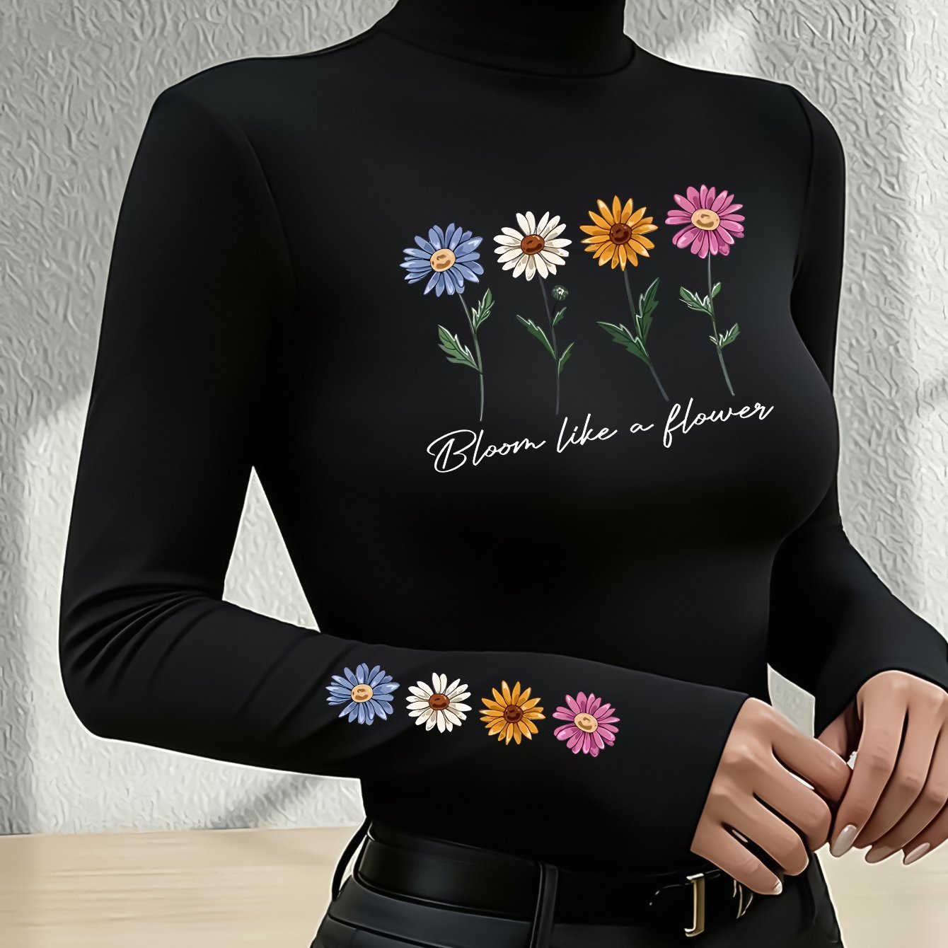 TEMU Women's Stretchy Half-turtleneck Bodycon Top - Round Neck Long-sleeve Blouse-shable Suitable For Spring/autumn/winter Wear, Minimalist Base For