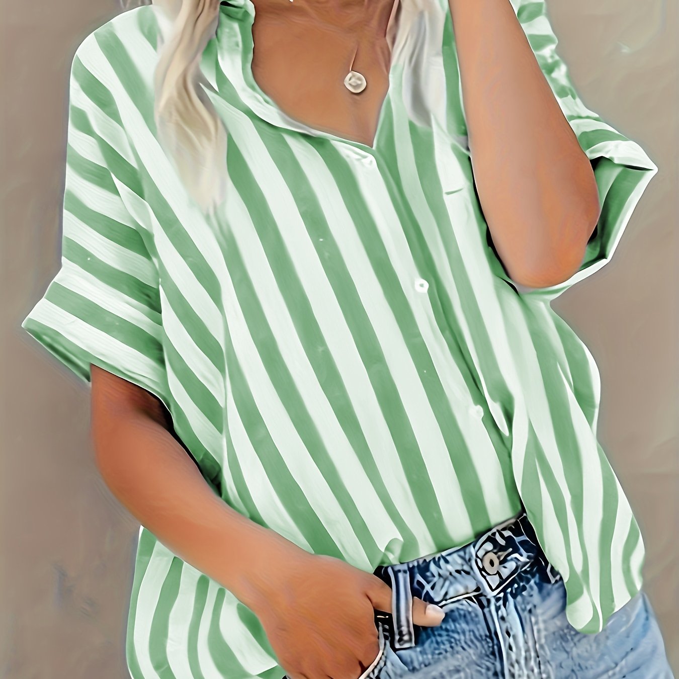 Spring/summer New Striped Cardigan Button-up Women's Elegant Shirt