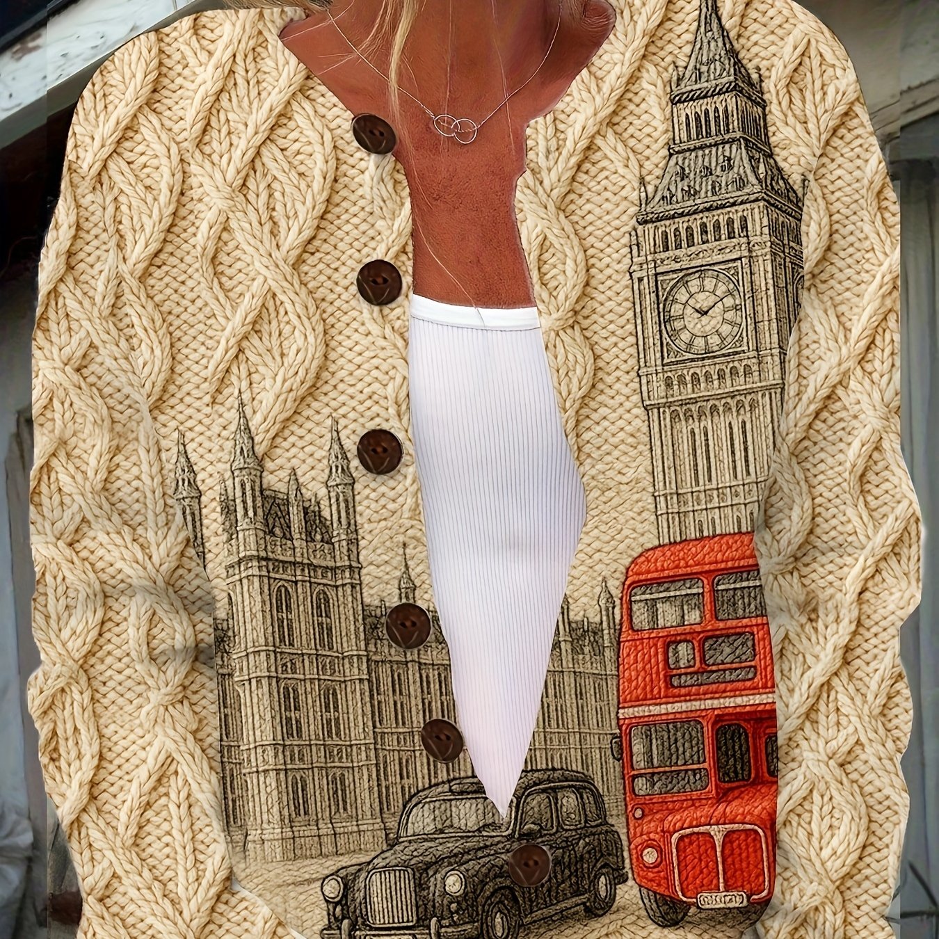 TEMU 2025 New Women's Lightweight Cardigan Sweater With 3d Printed For Autumn And Winter, Elegant And Fashionable Jacket, Comfortable And Soft, Slim