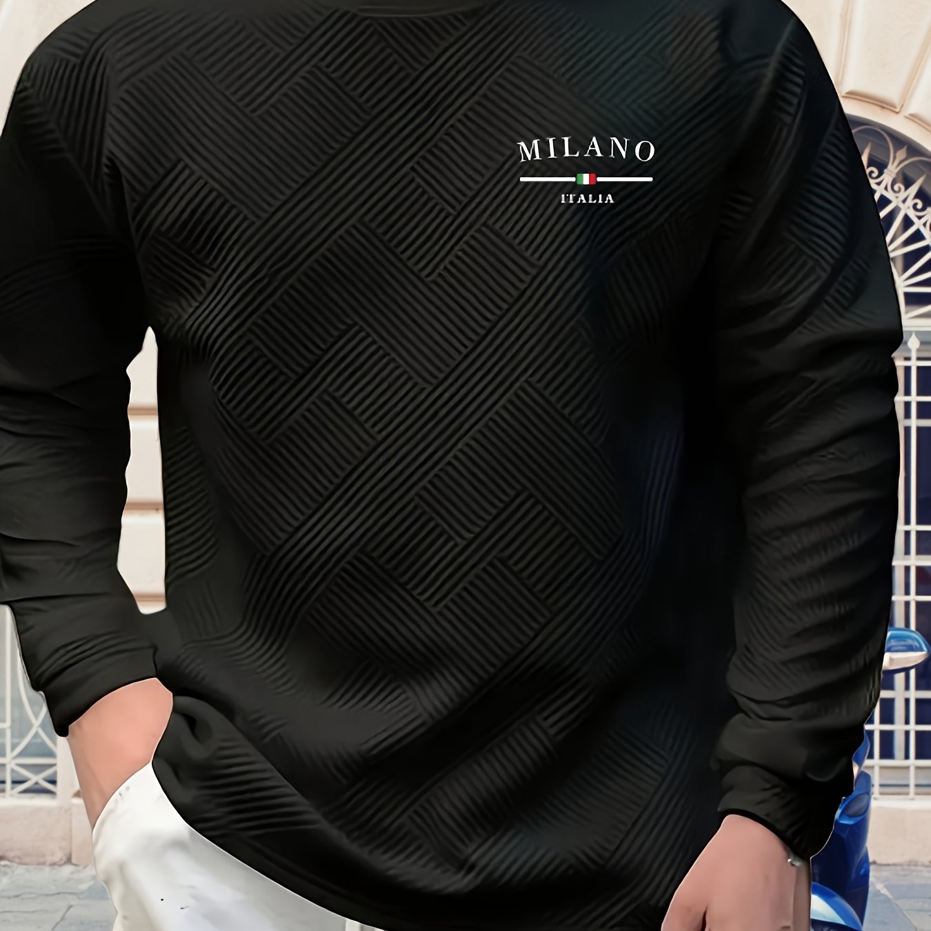 TEMU Men's Spring Autumn Casual Long Sleeve Sweatshirt Daily All-match Heavy Jacquard Round Neck Sweatshirt, Regular Fit, Outdoor, Crew Neck,