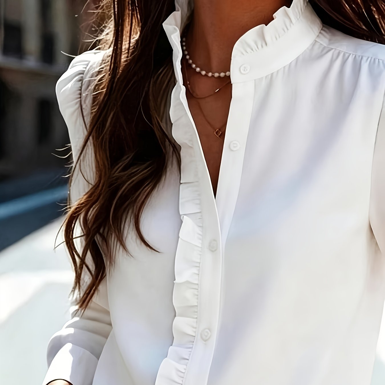 TEMU Chemise à volants pour femmes, automne, col mandarin, manches longues