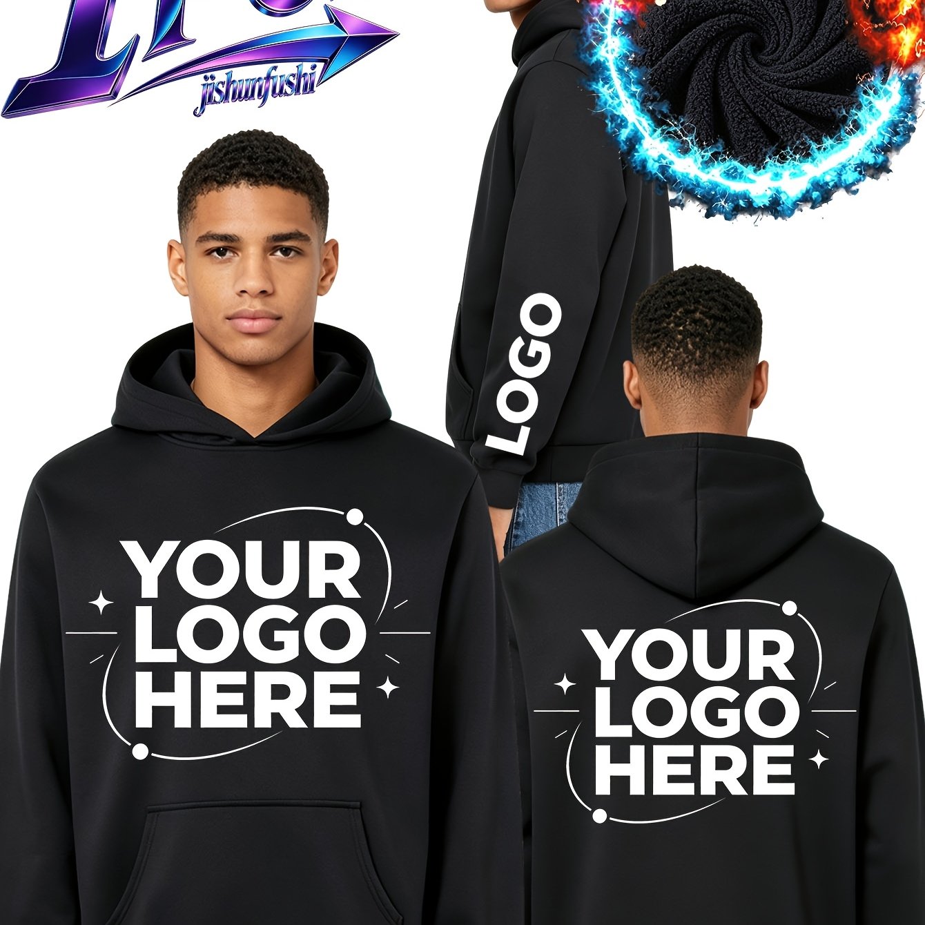 TEMU Custom Made 1pc Men's Hoodie, Customizable Fleece-lined Hooded Sweatshirt, Unisex Pullover Hoodie, Diy Print Logo, Text, Photo, 3-position