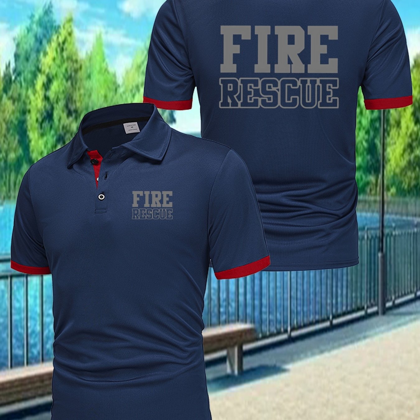 TEMU Men's Casual Short-sleeve Top With Color Blocking And Fire Letter Print, Suitable For Everyday Wear Or Outdoor Activities. Lightweight And