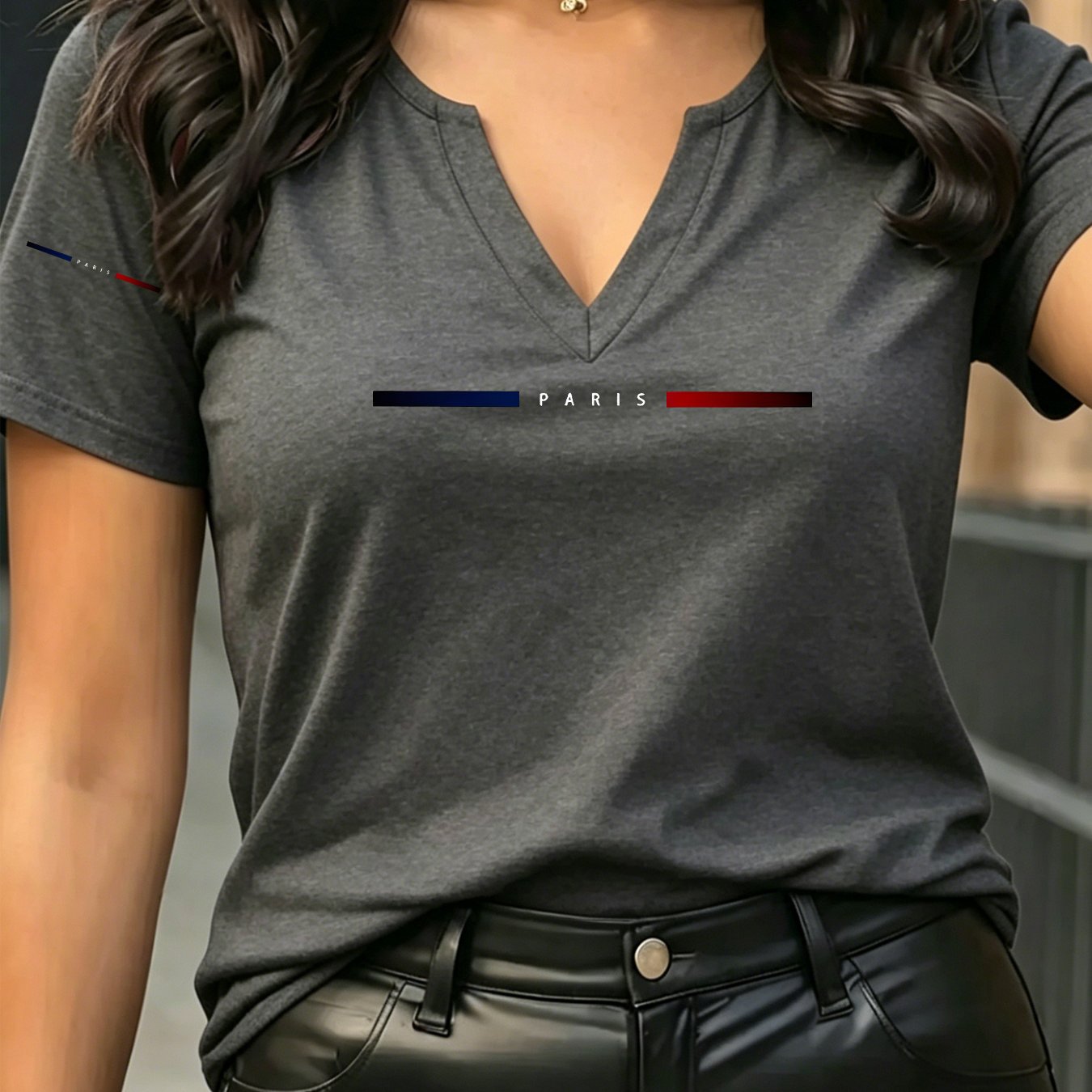 TEMU Patterned Printed Women' S V-neck T-shirt Short Sleeves Casual T-shirt Women's Clothing.
