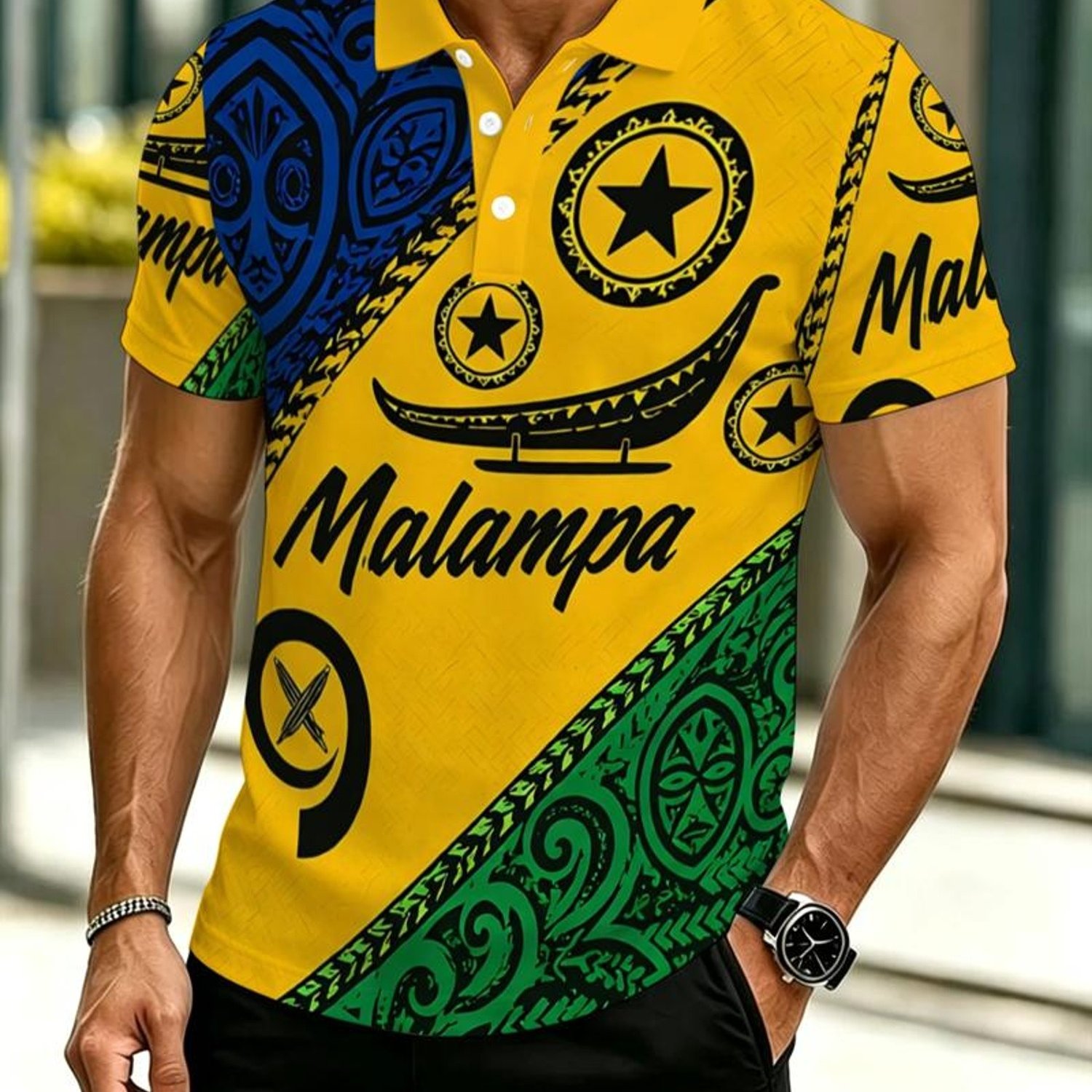 TEMU Men's Novelty Shirt, "malampa" Colorful Tribal Design, Vibrant Cultural , For Daily Casual Wear
