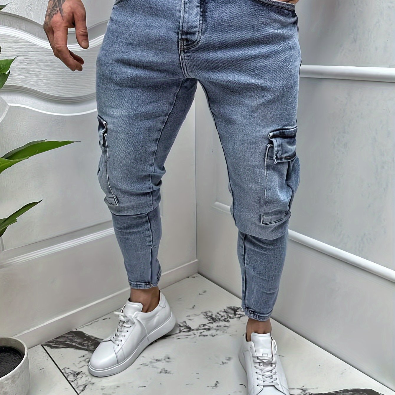 Men's High-end Street Biker Jeans Slim Fit Elastic Small Leg