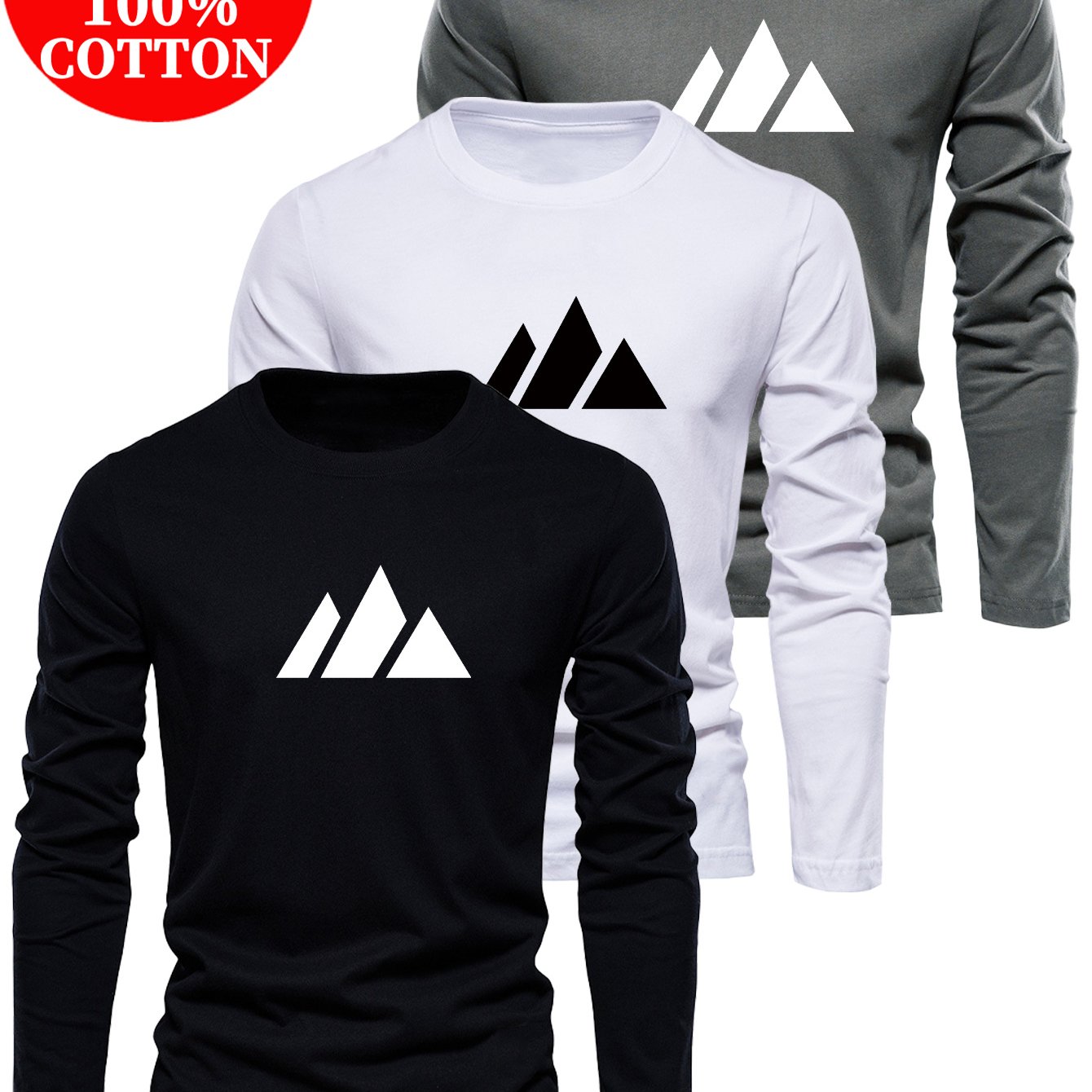 Image of 3-pc 100% T-shirts, Fabric, Soft And Skin-friendly, T-shirts, Round Neck Design, Spring And Autumn Tops, Casual T-shirts, As A Gift For Men