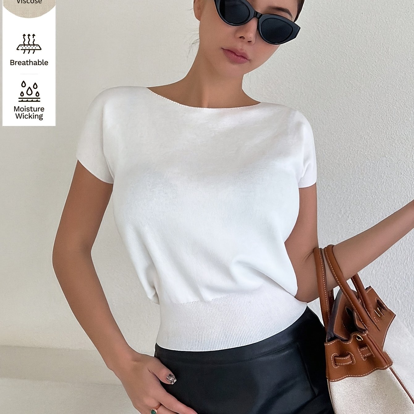 E-shop 1 Stück Sommer Damen Einfarbig Slim Fit Kurzarm Top