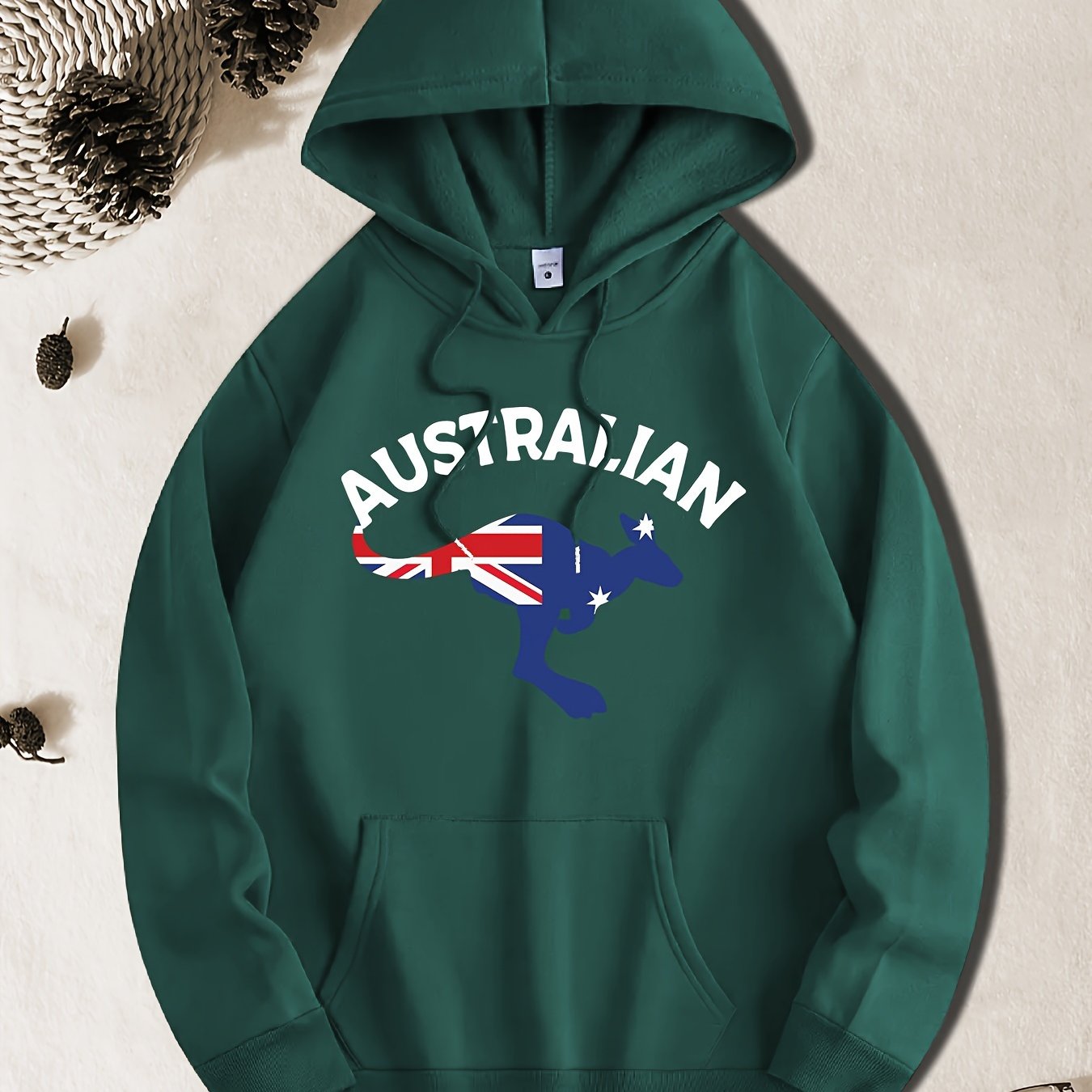 TEMU Australian Kangaroo Flag Print Men's Long Sleeve Hoodie, Drawstring Hooded Sweatshirt With Kangaroo Pocket, Casual Comfortable Top For Autumn &