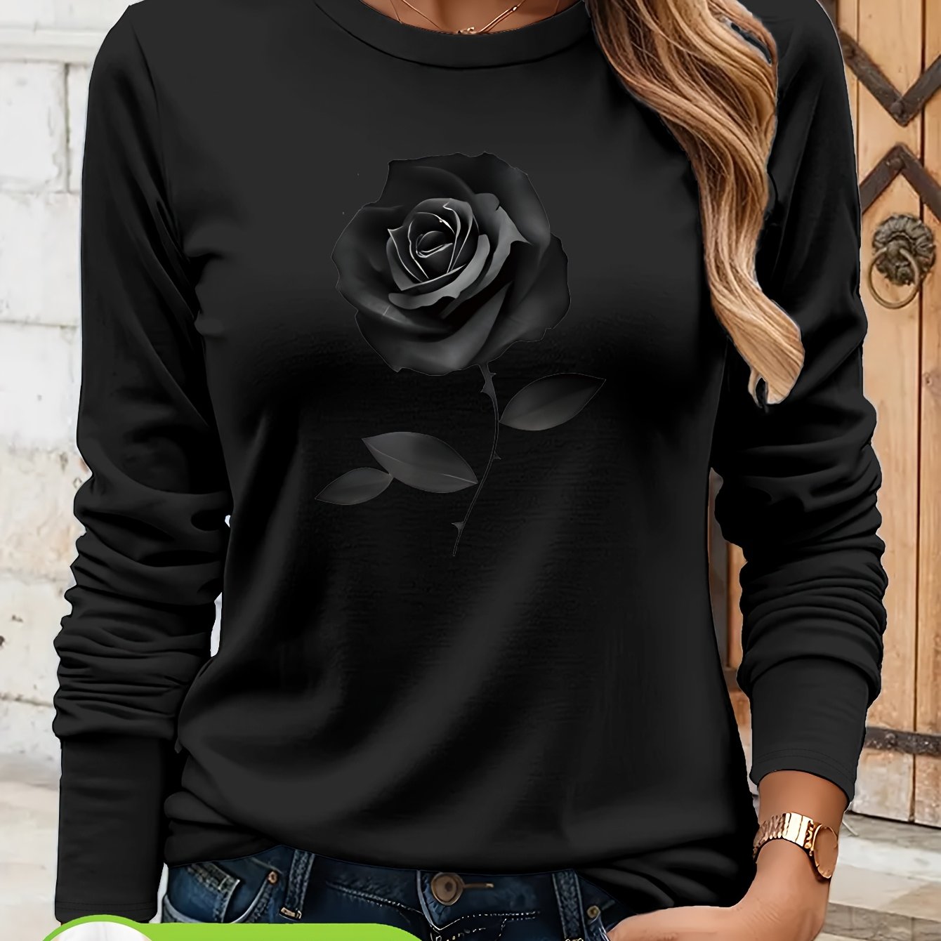 Women's Fall Winter Neck Long Sleeve, 100%, Floral Pattern Print, Fashion Versatile Nc-12949