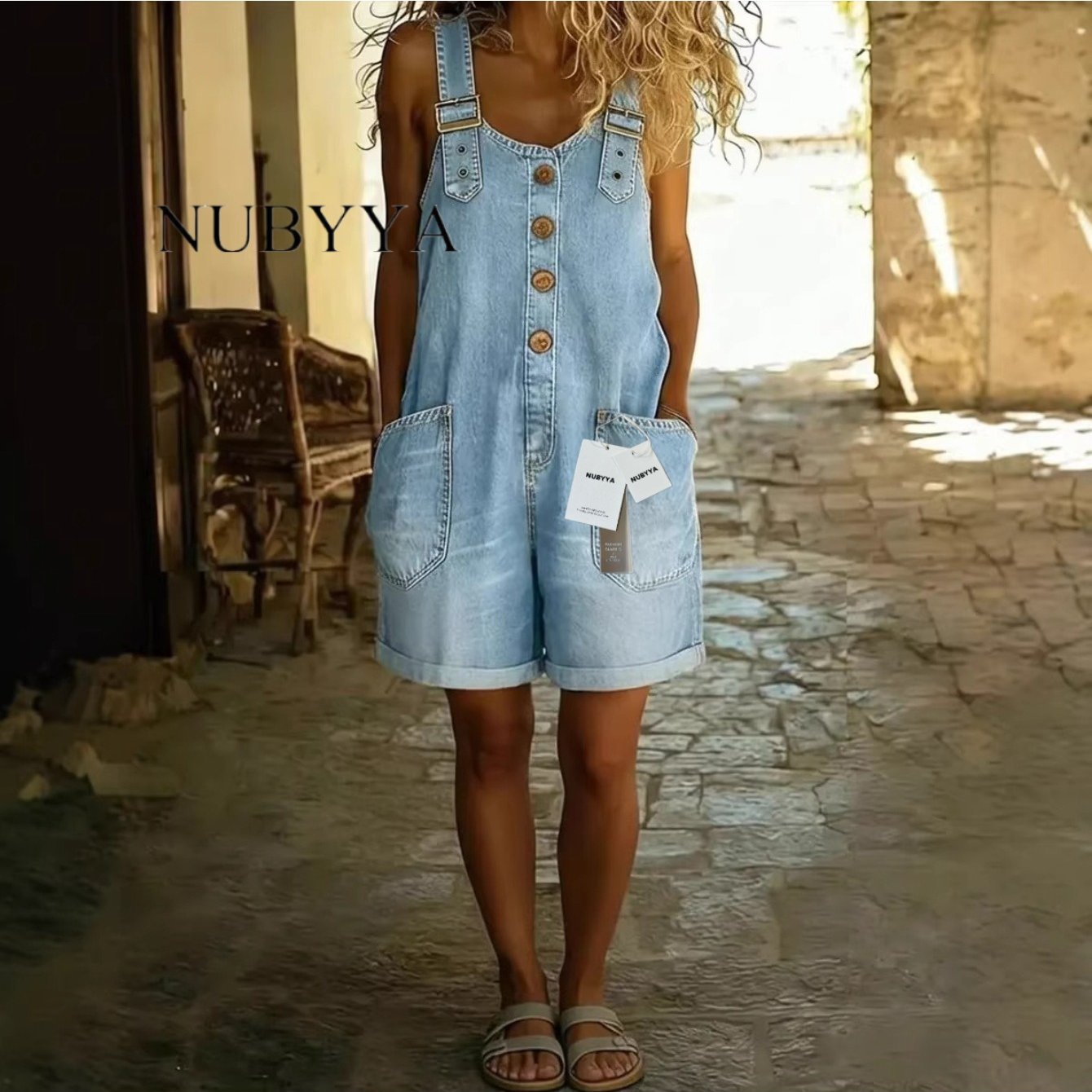 TEMU 2026 Summer New Loose Fit High Overall Shorts For Women Casual Button Summer Pants Adjustable Straps