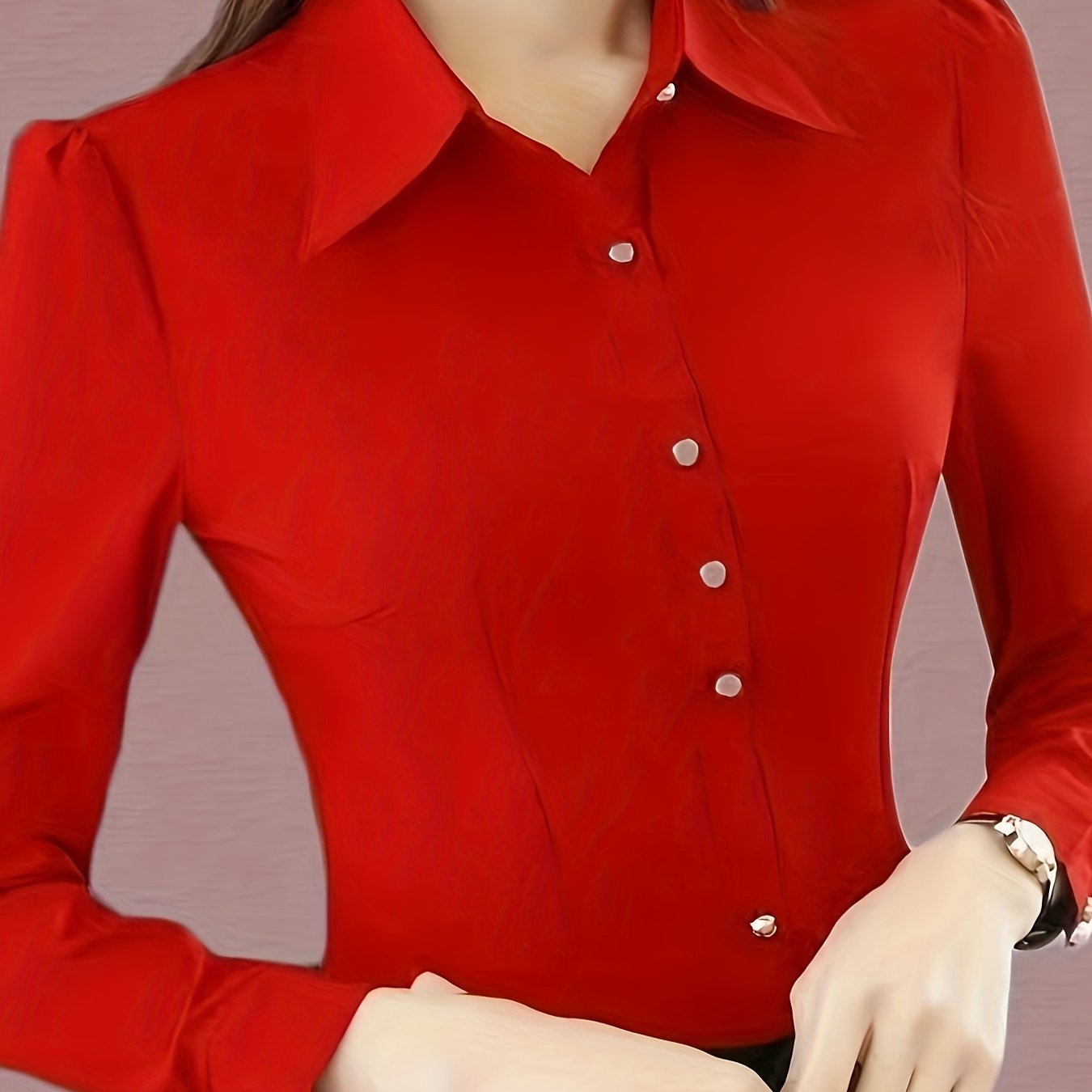 TEMU Elegant Slim-fit Long Sleeve Blouse For Women - Chic Korean Style, Work & Casual Wear, Breathable Polyester Blend